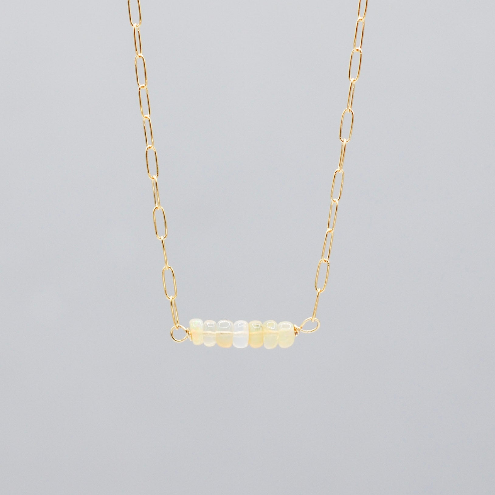 October Opal Birthstone Paper Clip Necklace - Jewel Ya