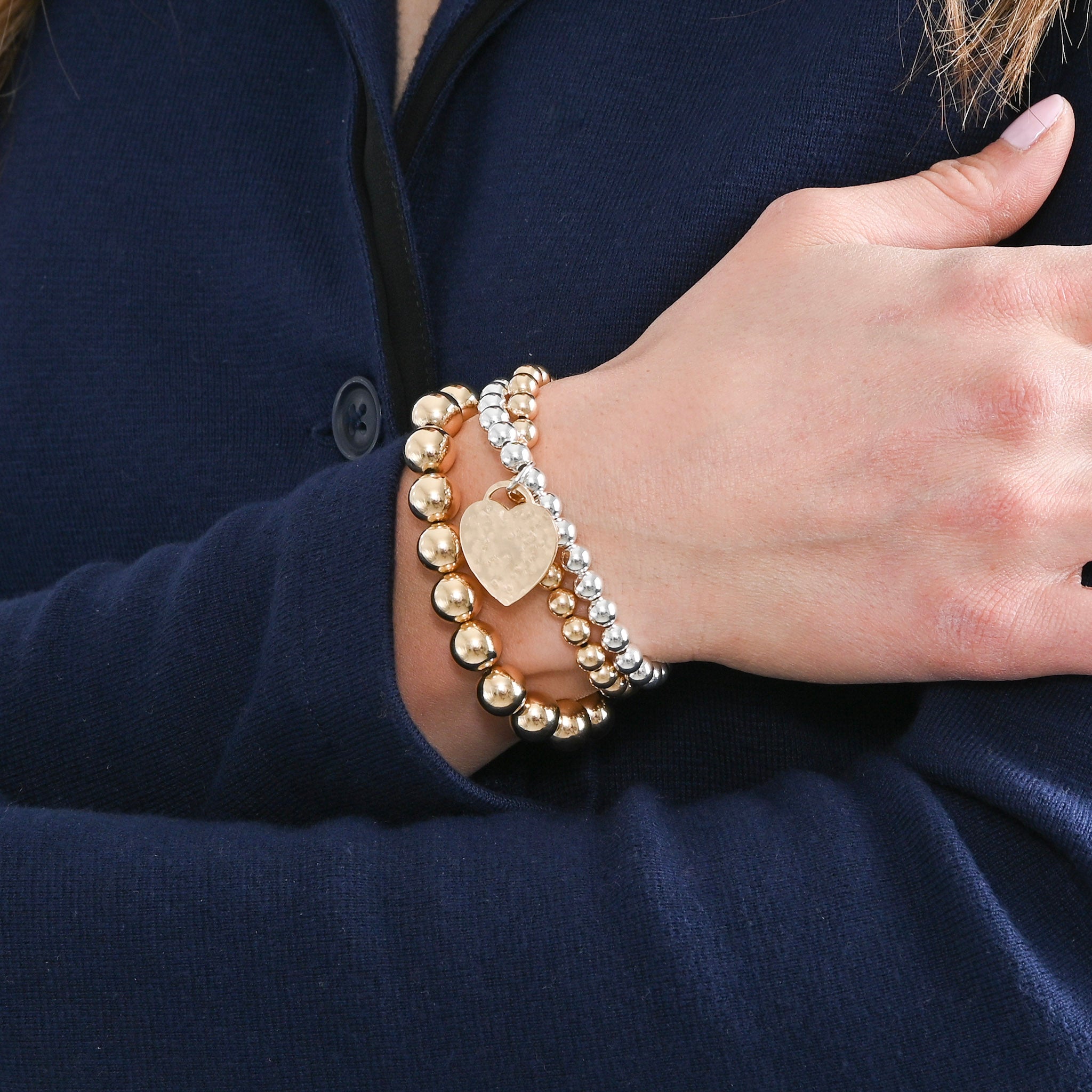 14k Gold Filled & Sterling Silver Heart Bracelet Trio Set - Jewel Ya