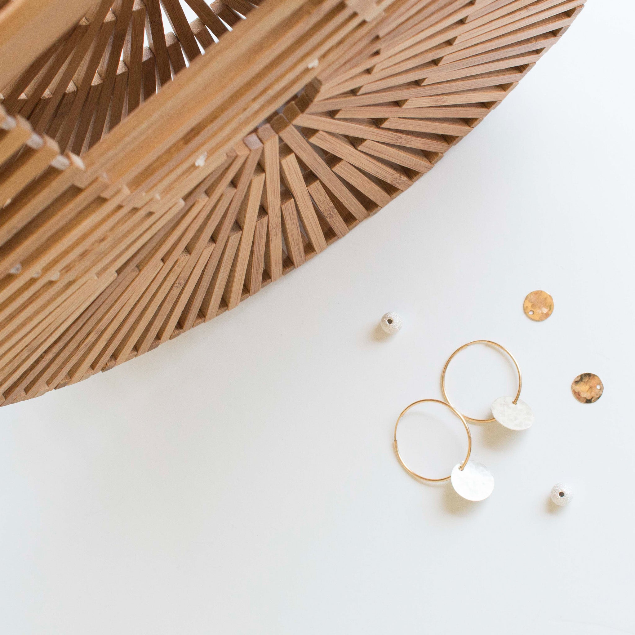 Large Sterling Silver Coin Hammered Hoop Drops - Jewel Ya