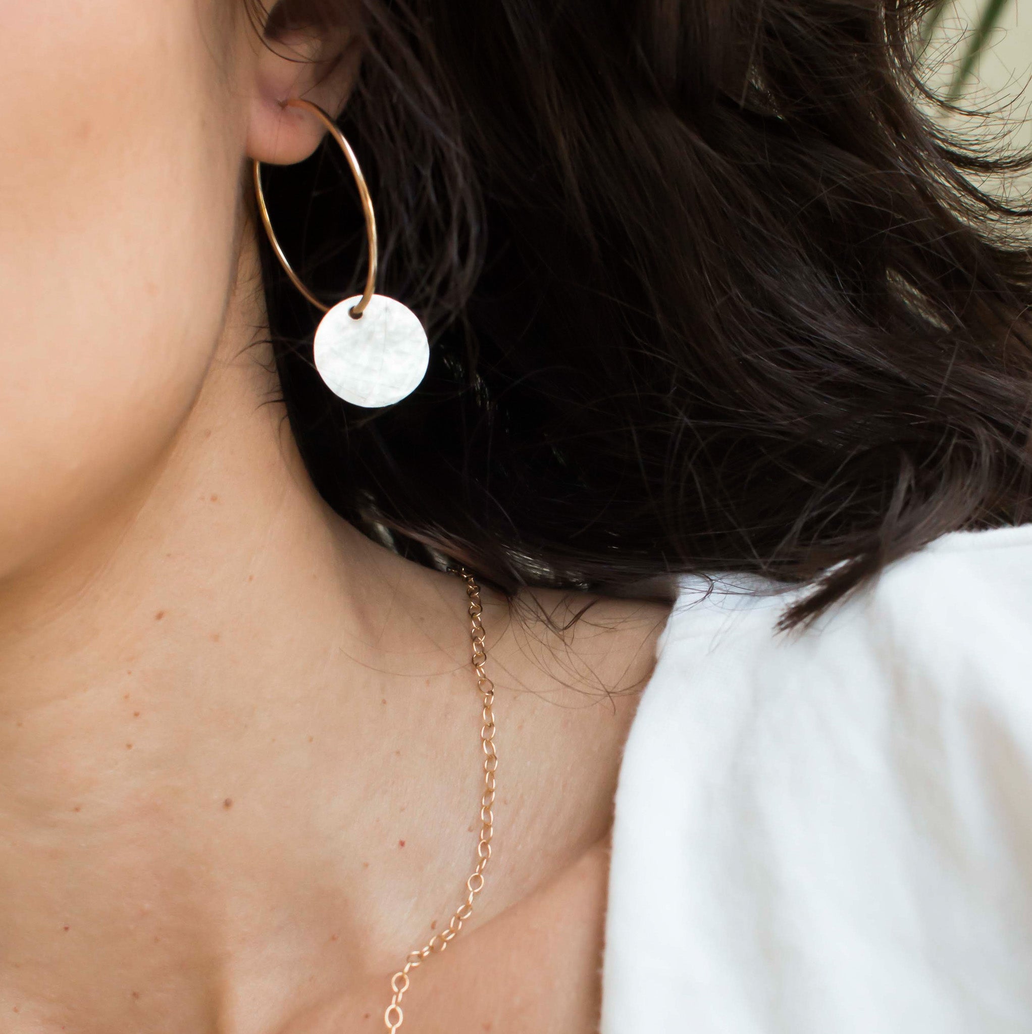 Large Sterling Silver Coin Hammered Hoop Drops - Jewel Ya