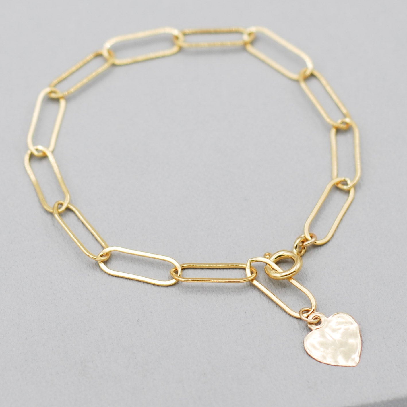 14k Gold Filled Paper Clip Heart Charm Bracelet