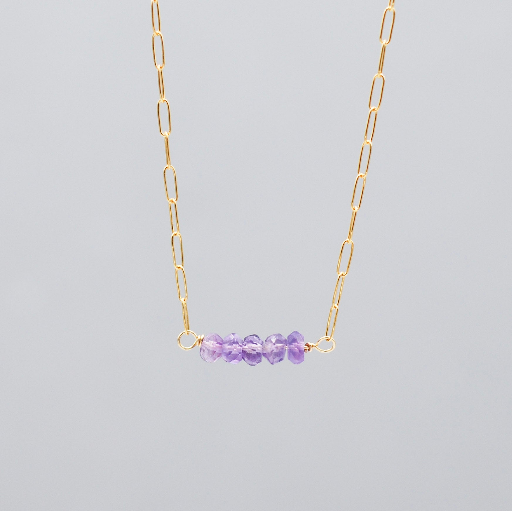 February Amethyst Birthstone Paper Clip Necklace - Jewel Ya