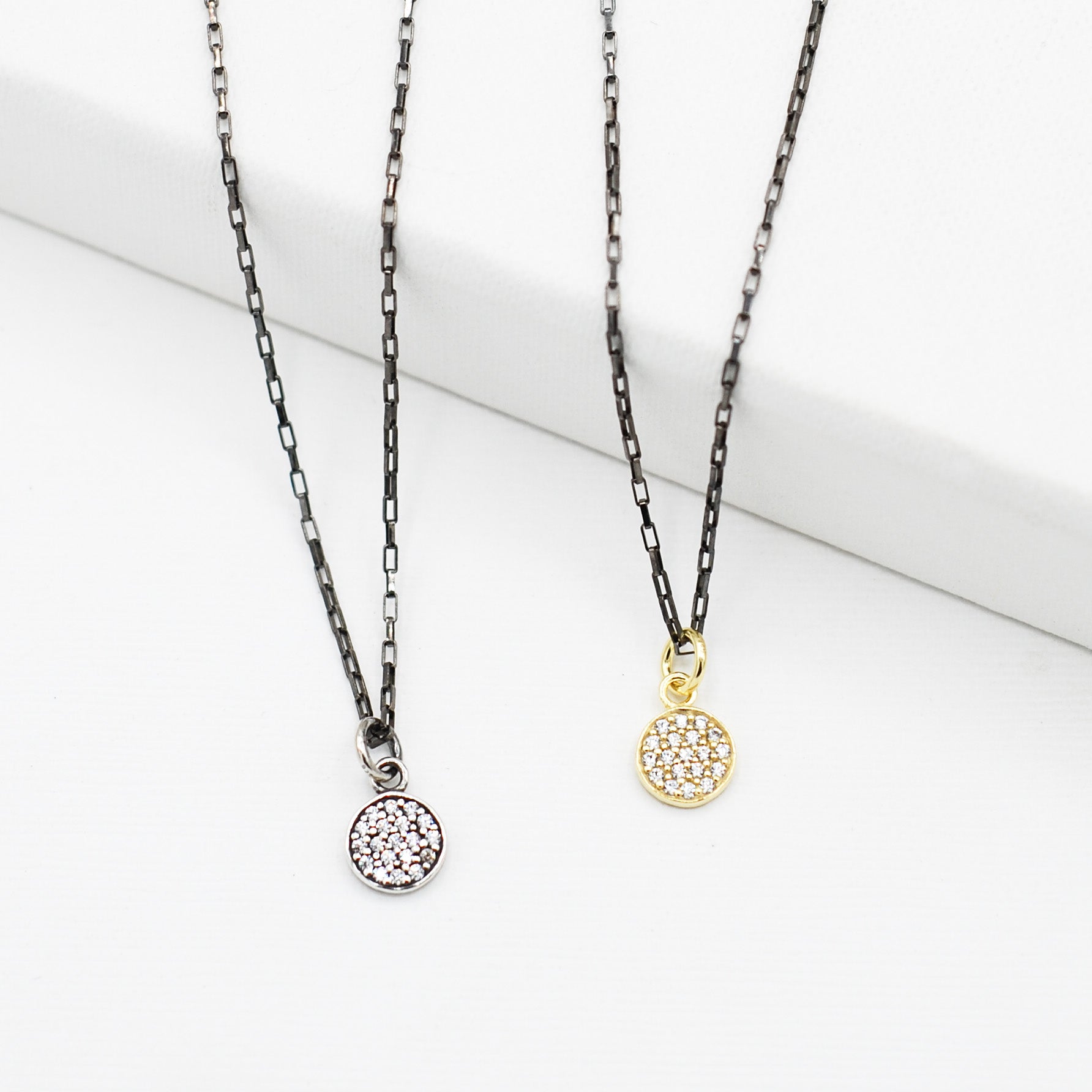 Cubic Zirconia & Petite Black Diamond Chain Necklace
