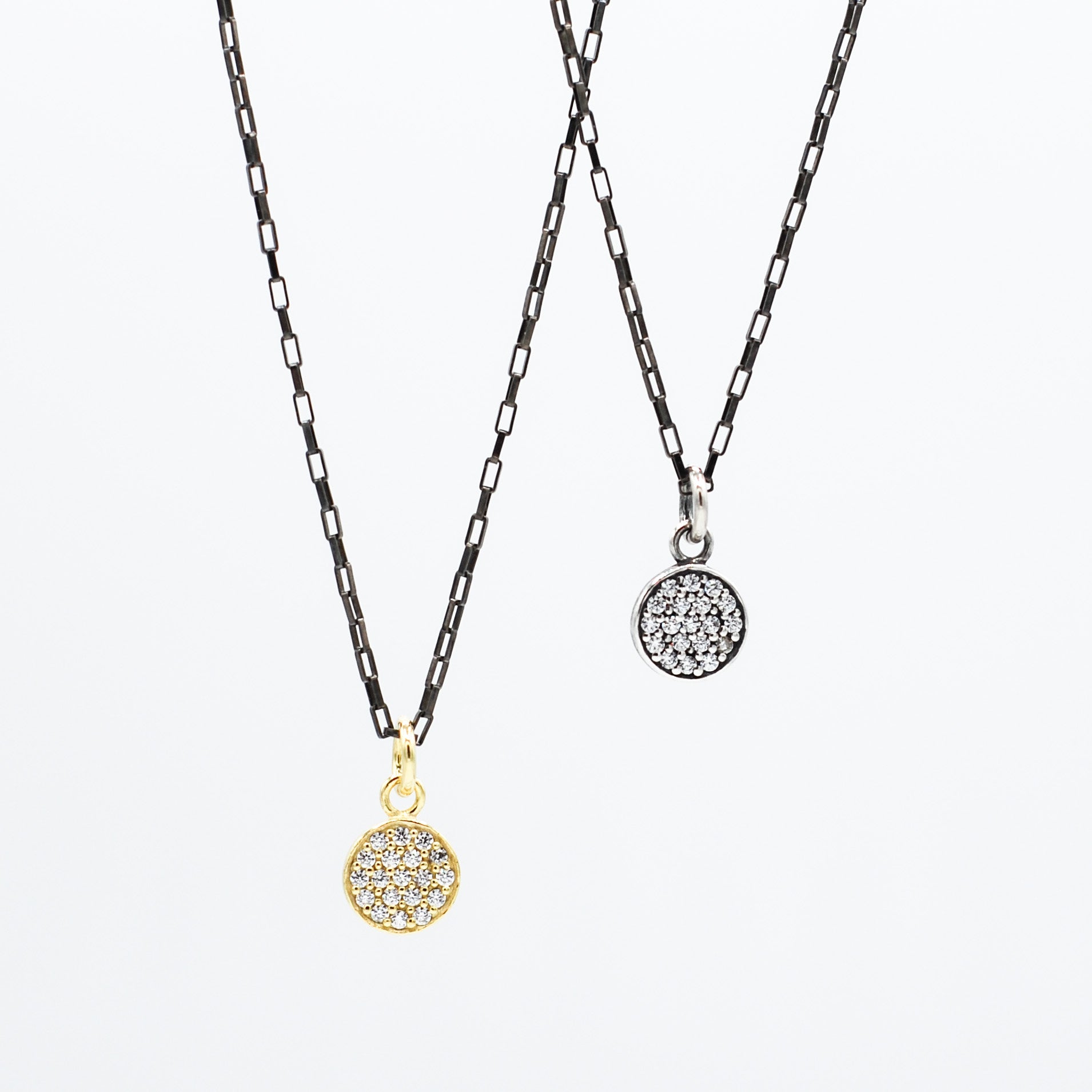 Cubic Zirconia & Petite Black Diamond Chain Necklace