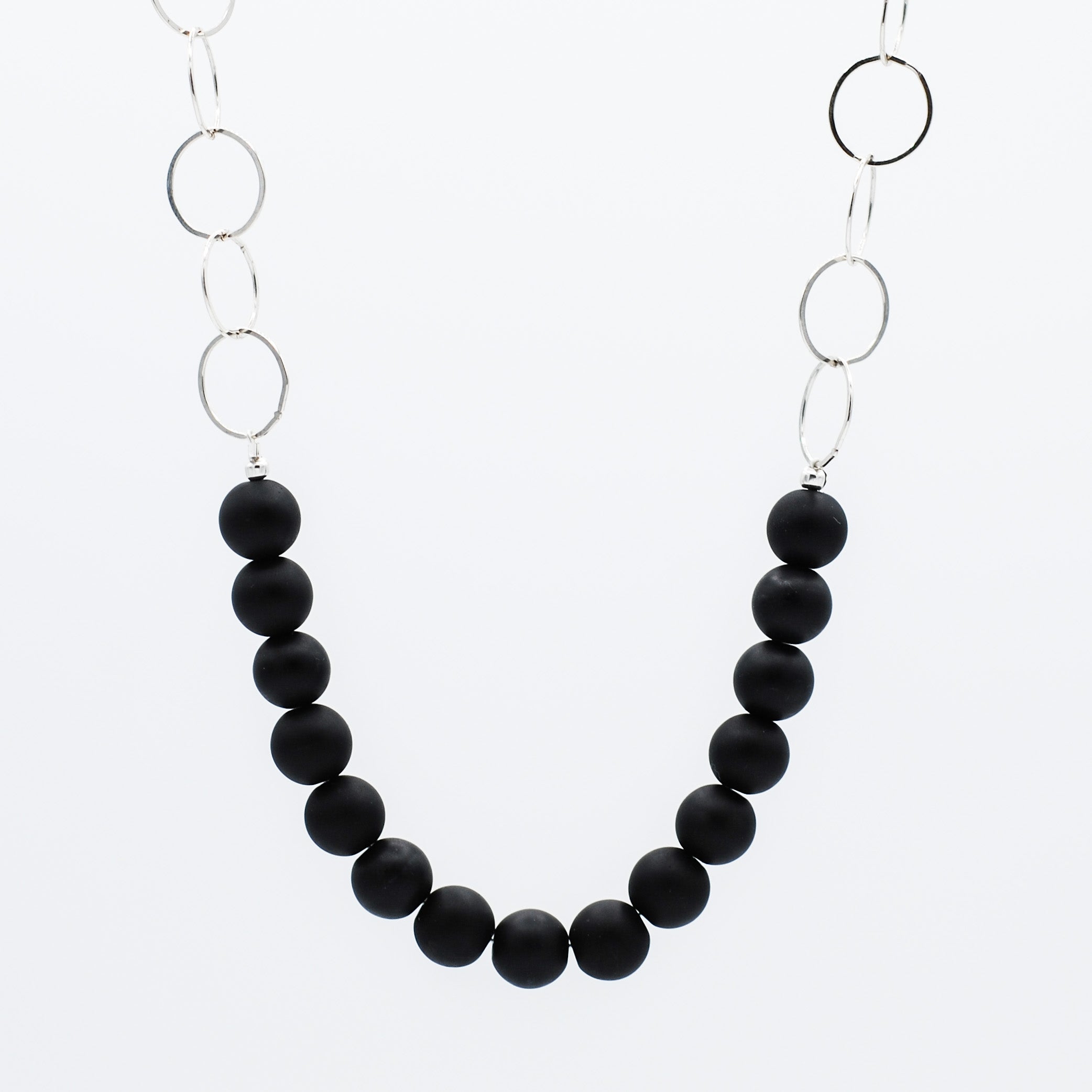 Matte Black Onyx & Sterling Silver Necklace - Jewel Ya