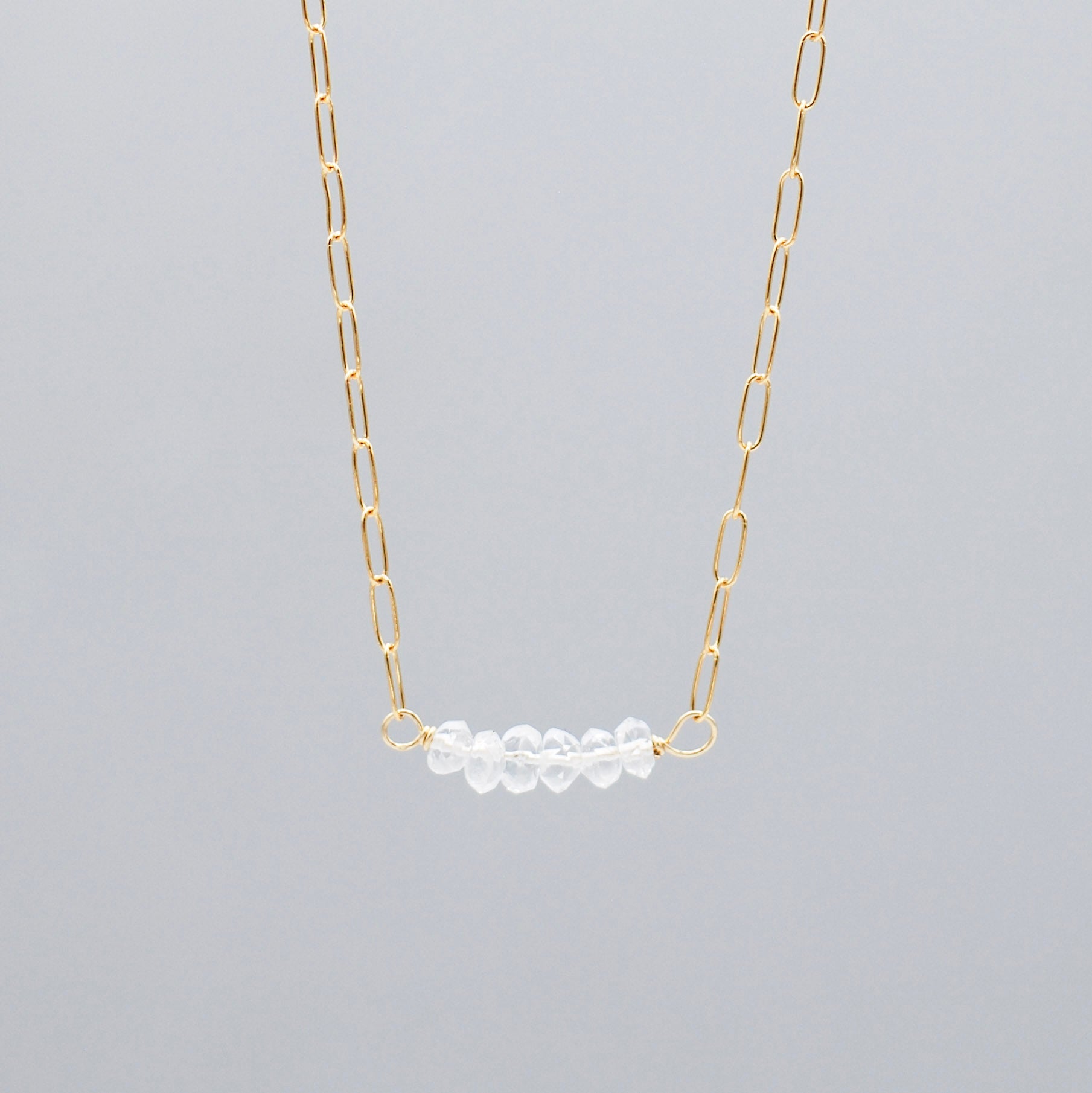 April Crystal Quartz Birthstone Paper Clip Necklace - Jewel Ya