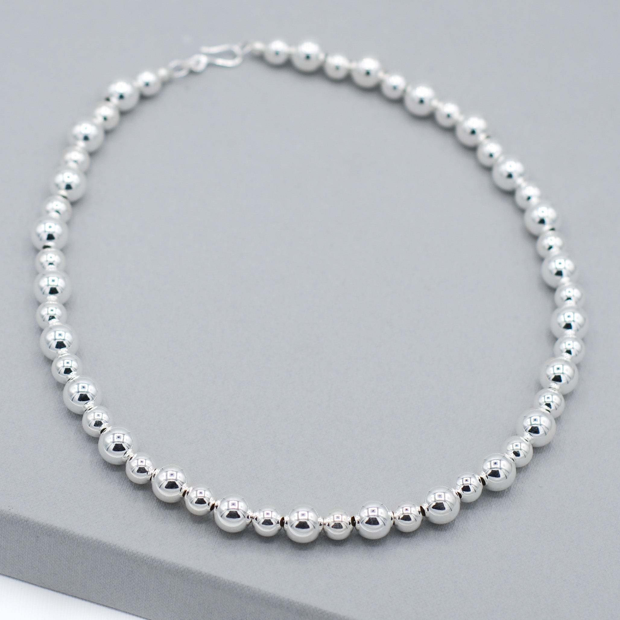 6mm & 10mm Sterling Silver Beaded Necklace