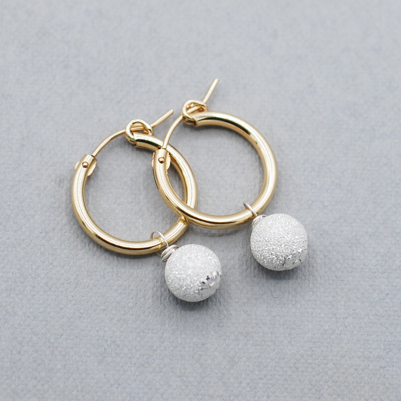 14k Gold Filled Tube Hoops & Sterling Silver Sparkle Ball Drops - Jewel Ya