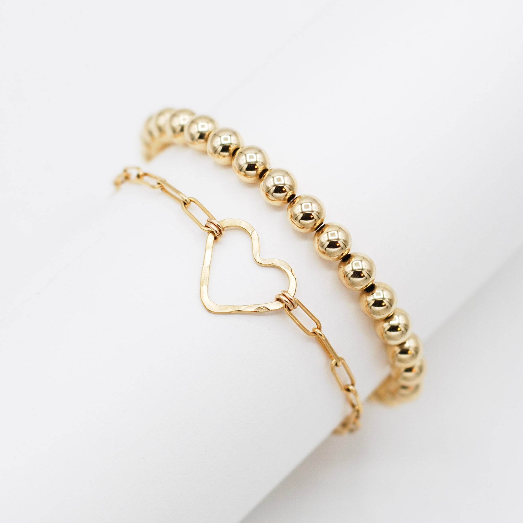 14k Gold Filled Heart & Beaded Lux Bracelet Set