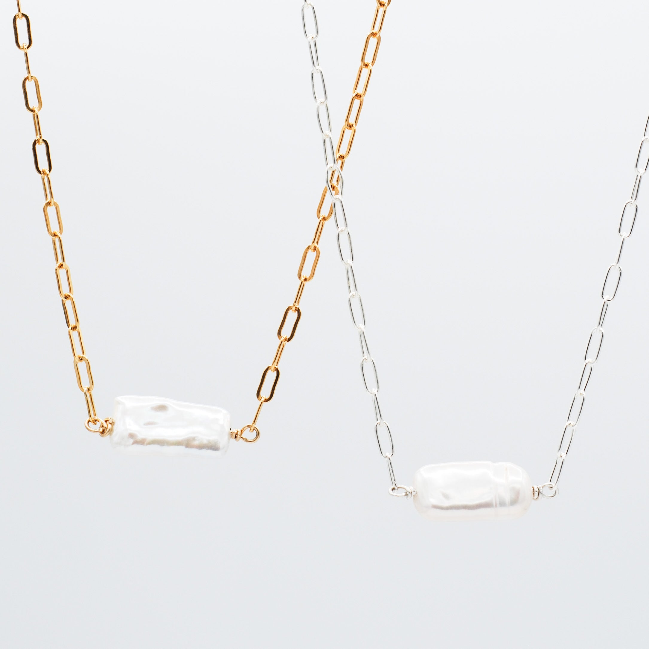 Freshwater Pearl & Small Paper Clip Necklace