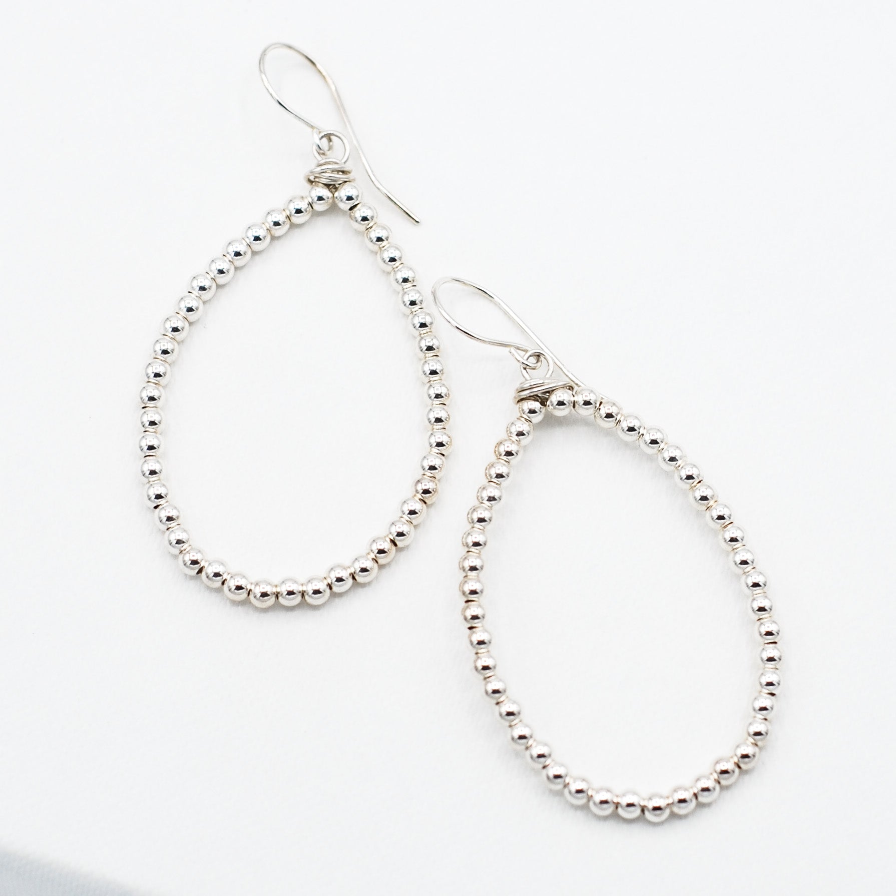 Sterling Silver 3mm Beaded & Wire Wrapped Earrings