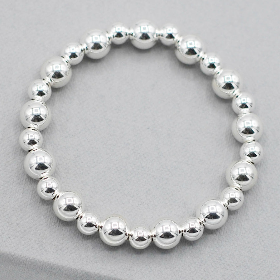 6mm & 8mm Sterling Silver Beaded Bracelet Small (6.5 Inches)