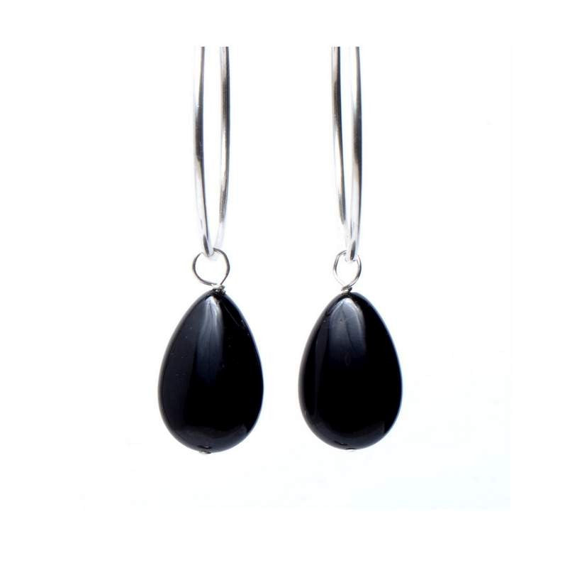 Smooth Black Onyx Hoop Drops