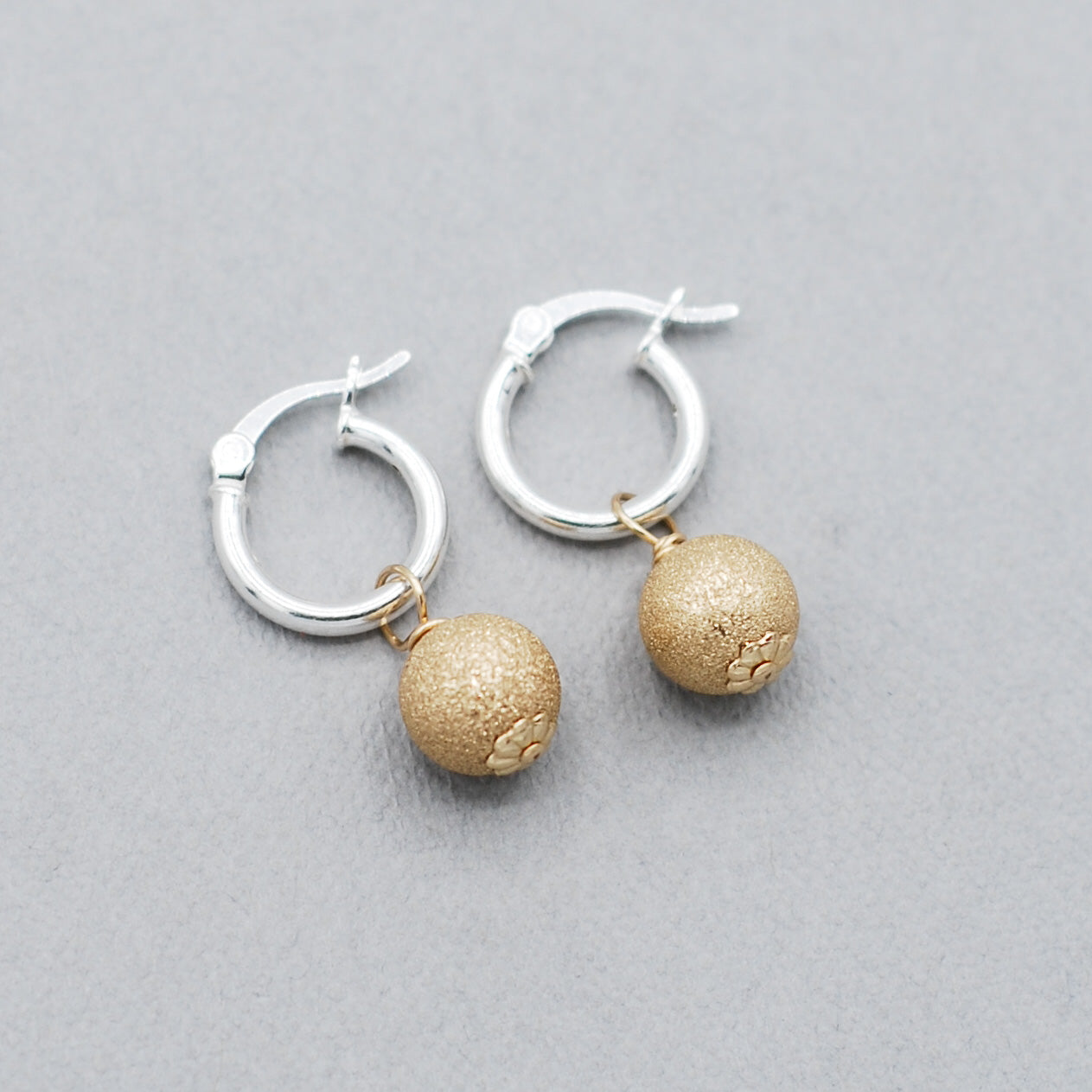 Sterling Silver Tube Hoop & "Sparkle Ball" Drops