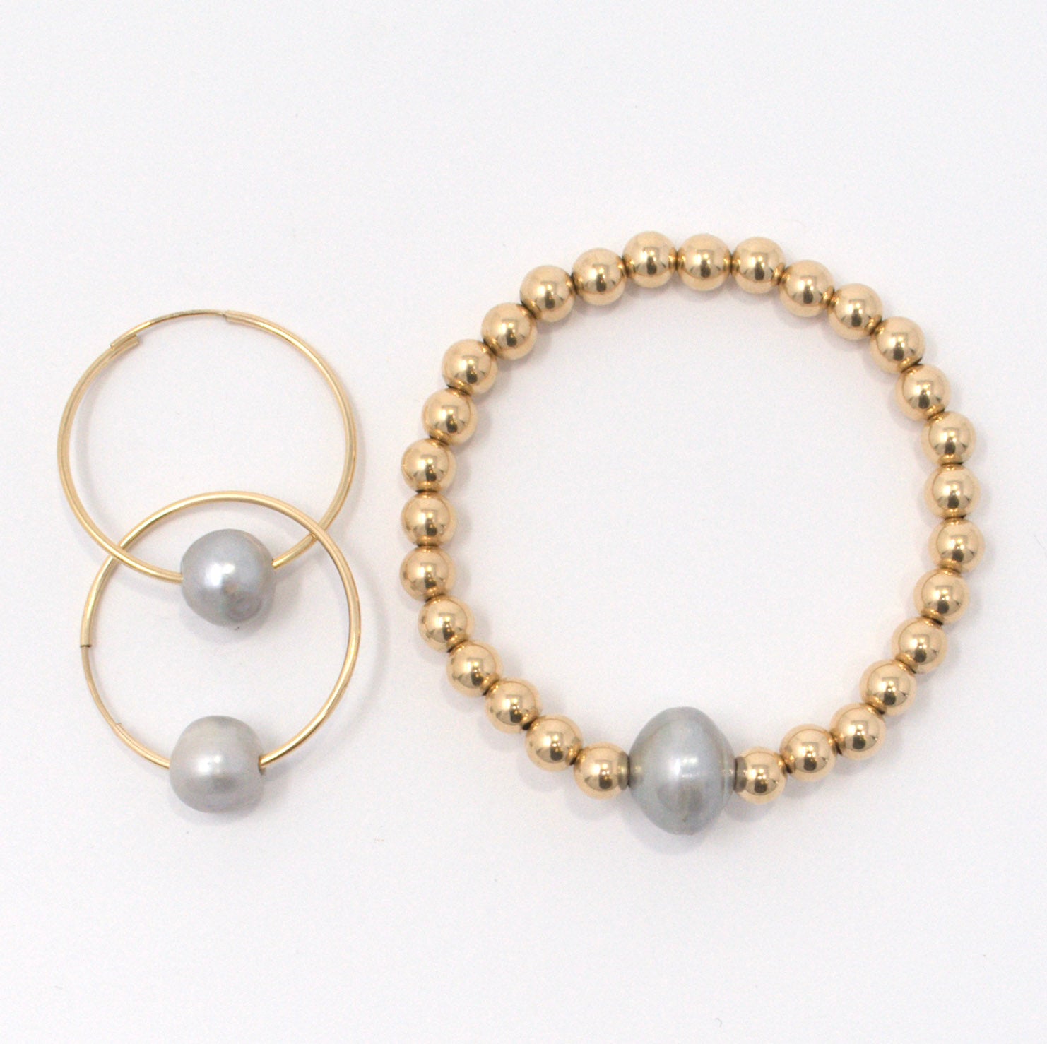 14k Gold Filled and Freshwater Pearl Bracelet & Hoop Set