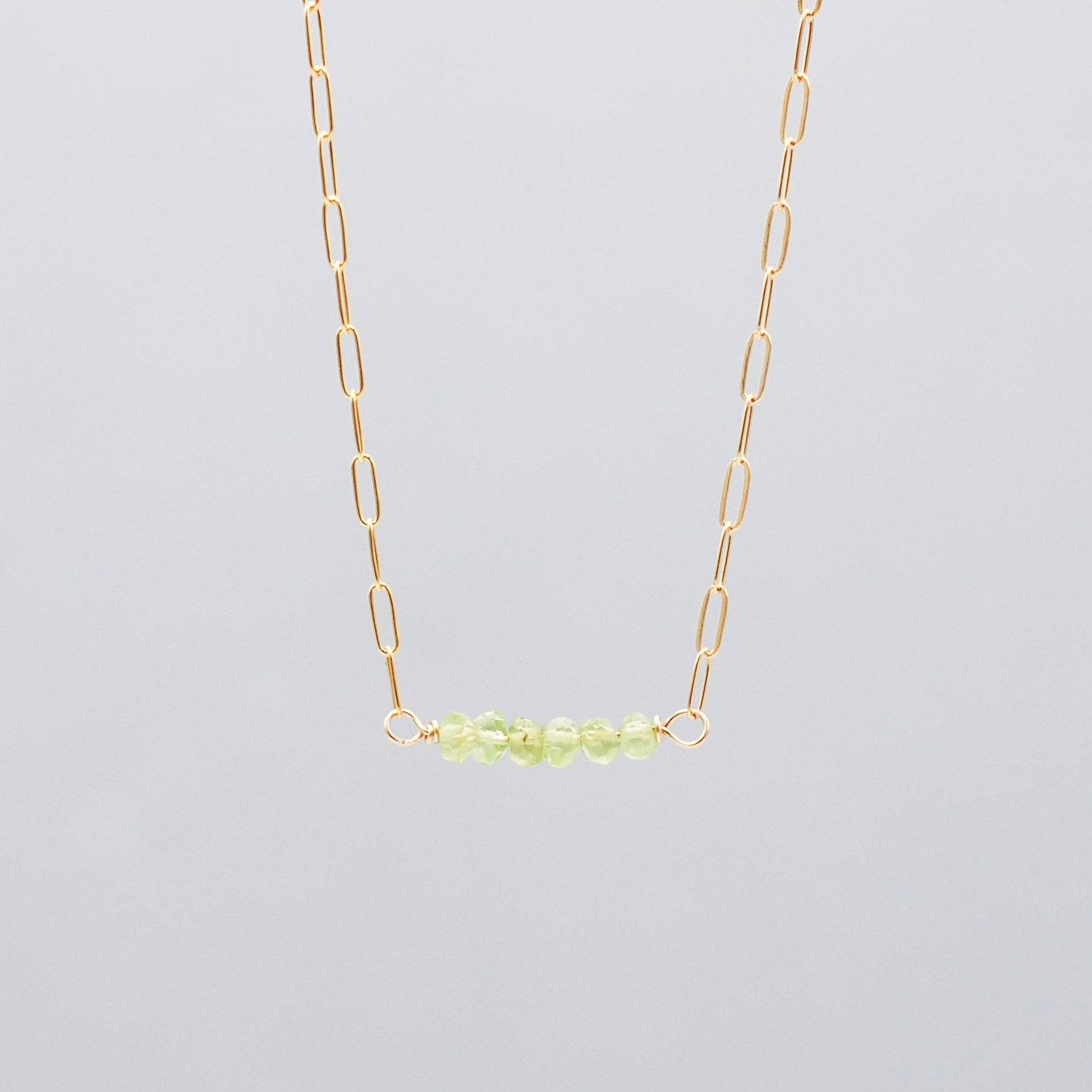 August Peridot Birthstone Paper Clip Necklace - Jewel Ya