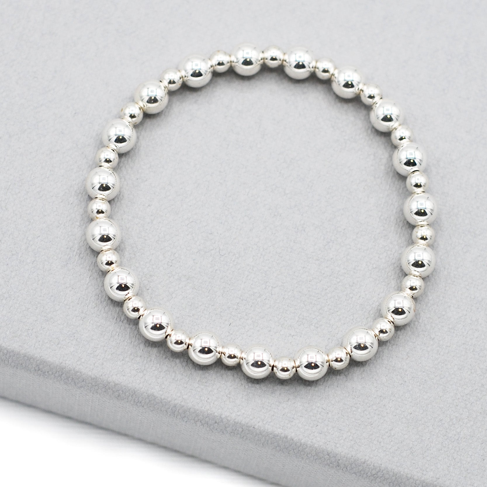 4mm & 6mm Sterling Silver Beaded Bracelet Average (7 Inches)