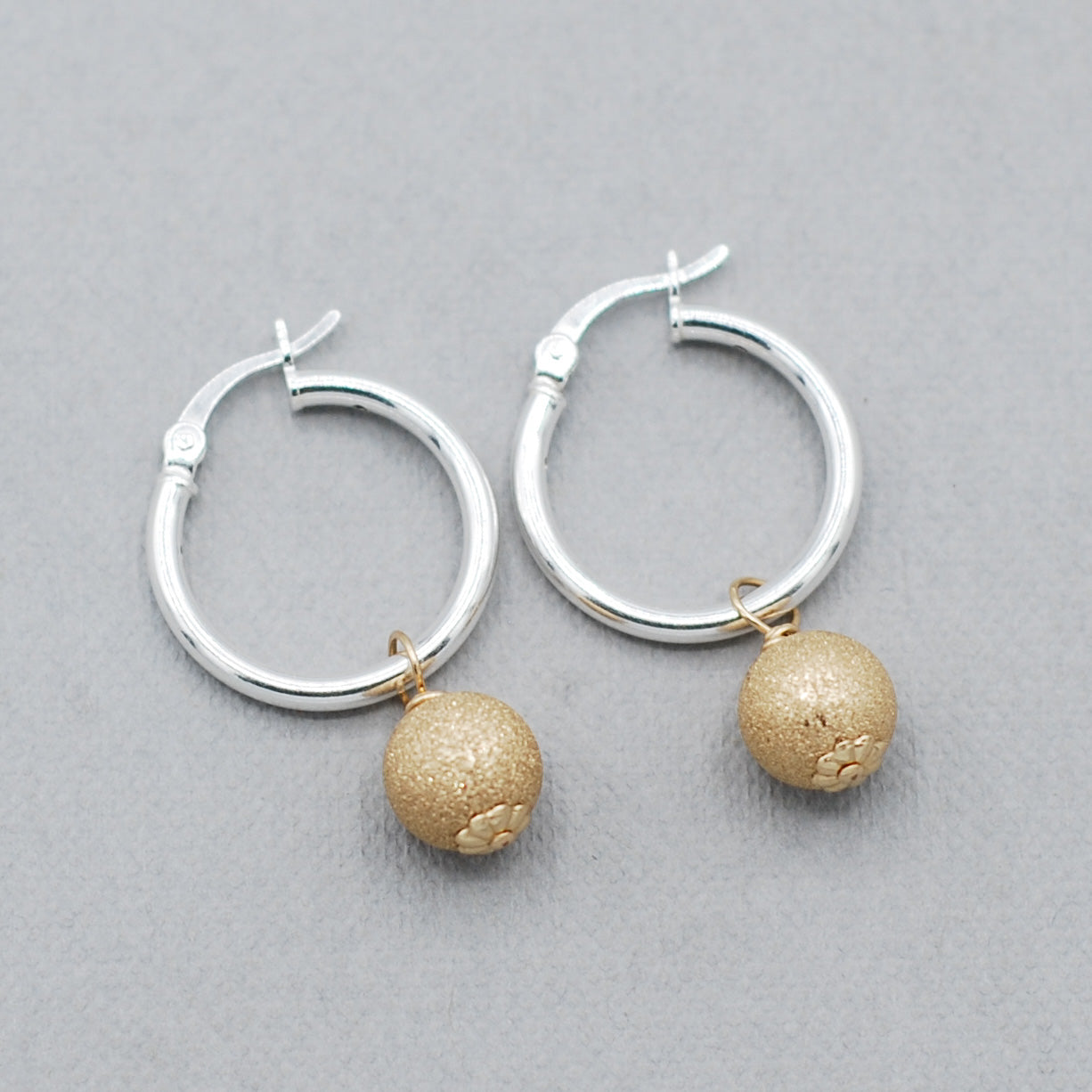 Sterling Silver Tube Hoop & "Sparkle Ball" Drops