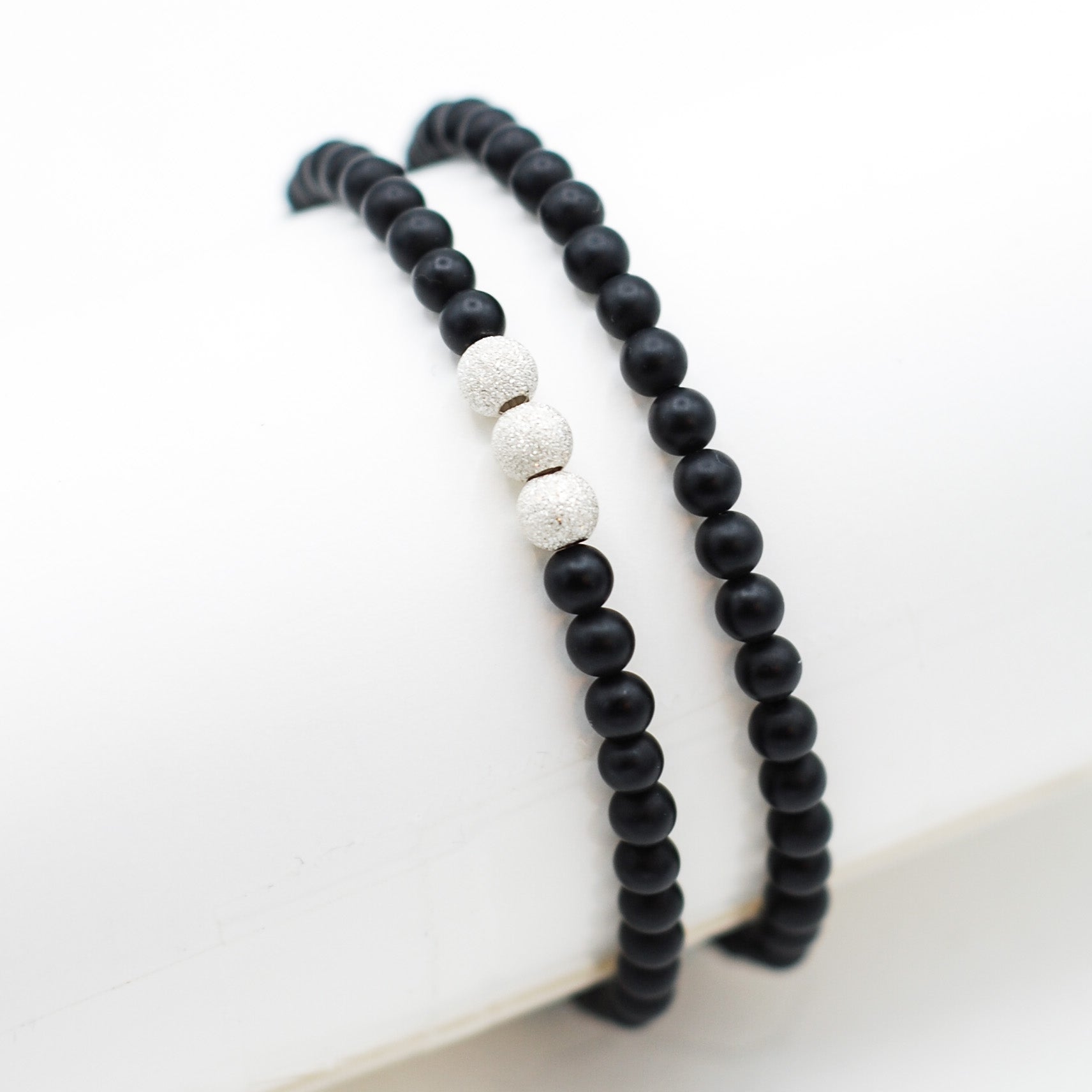 Black Onyx & Sparkle Bead Bracelet Set