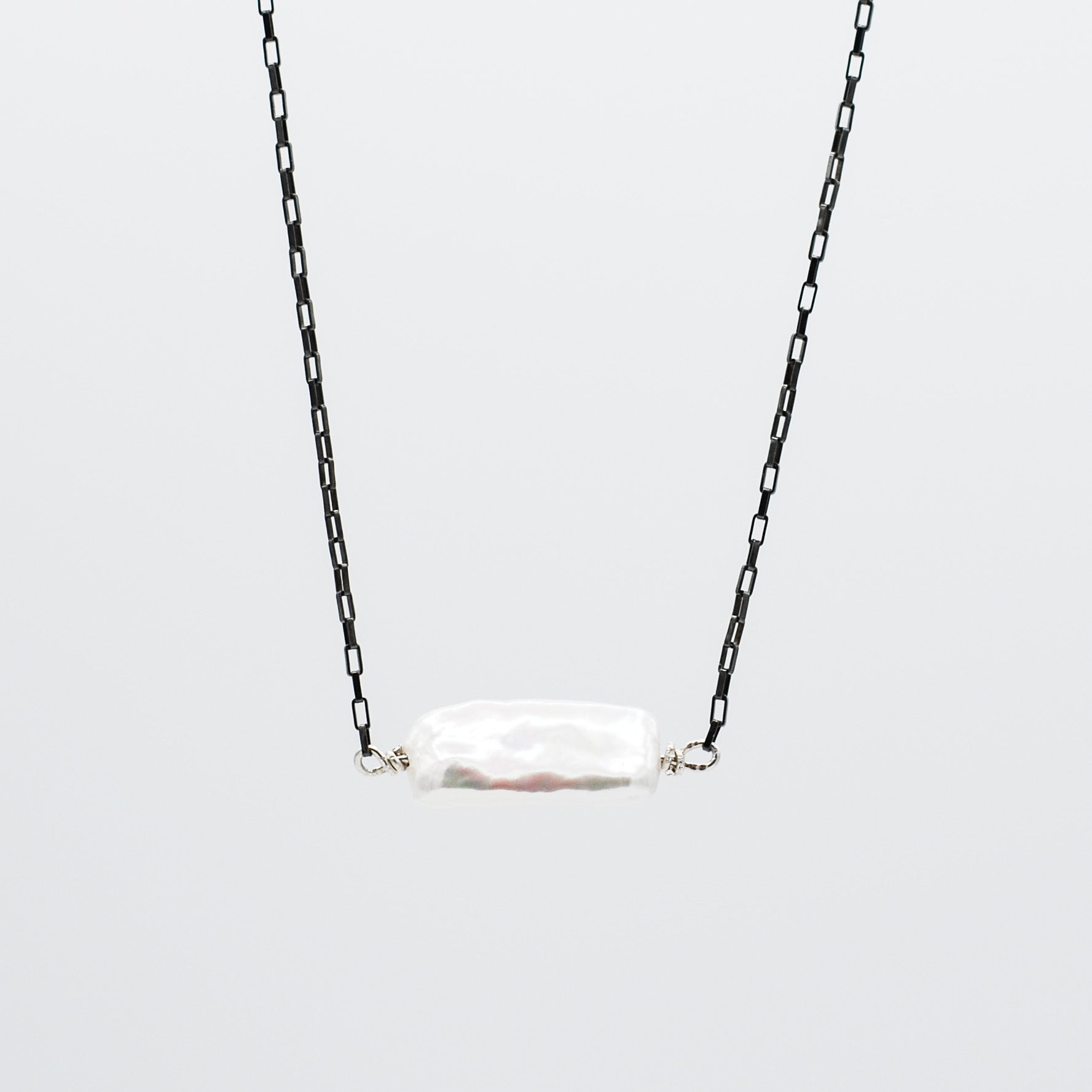 Freshwater Pearl & Petite Black Diamond Chain Necklace