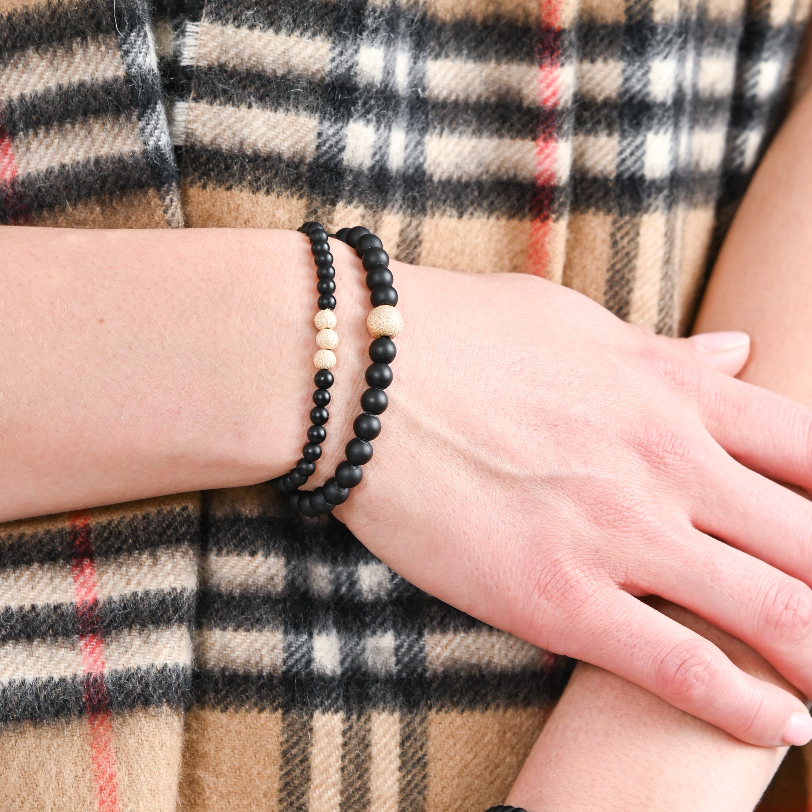 Matte Black Onyx & Sparkle Ball Bracelet
