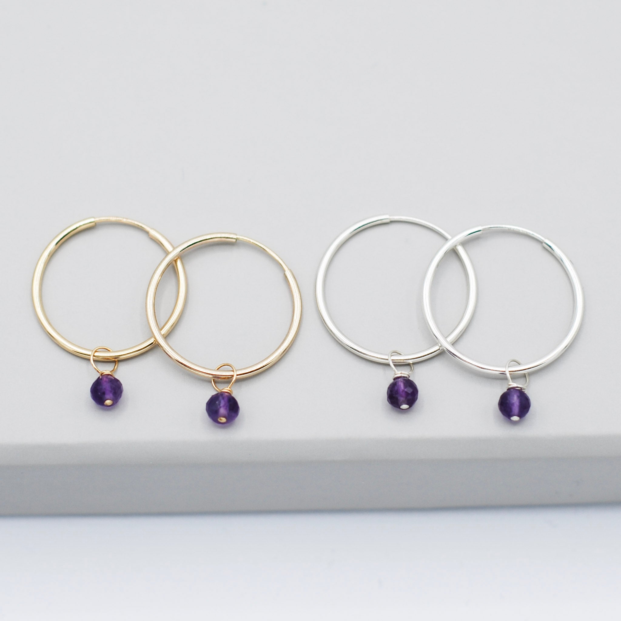 Hoops & February Amethyst Birthstone Drops - Jewel Ya