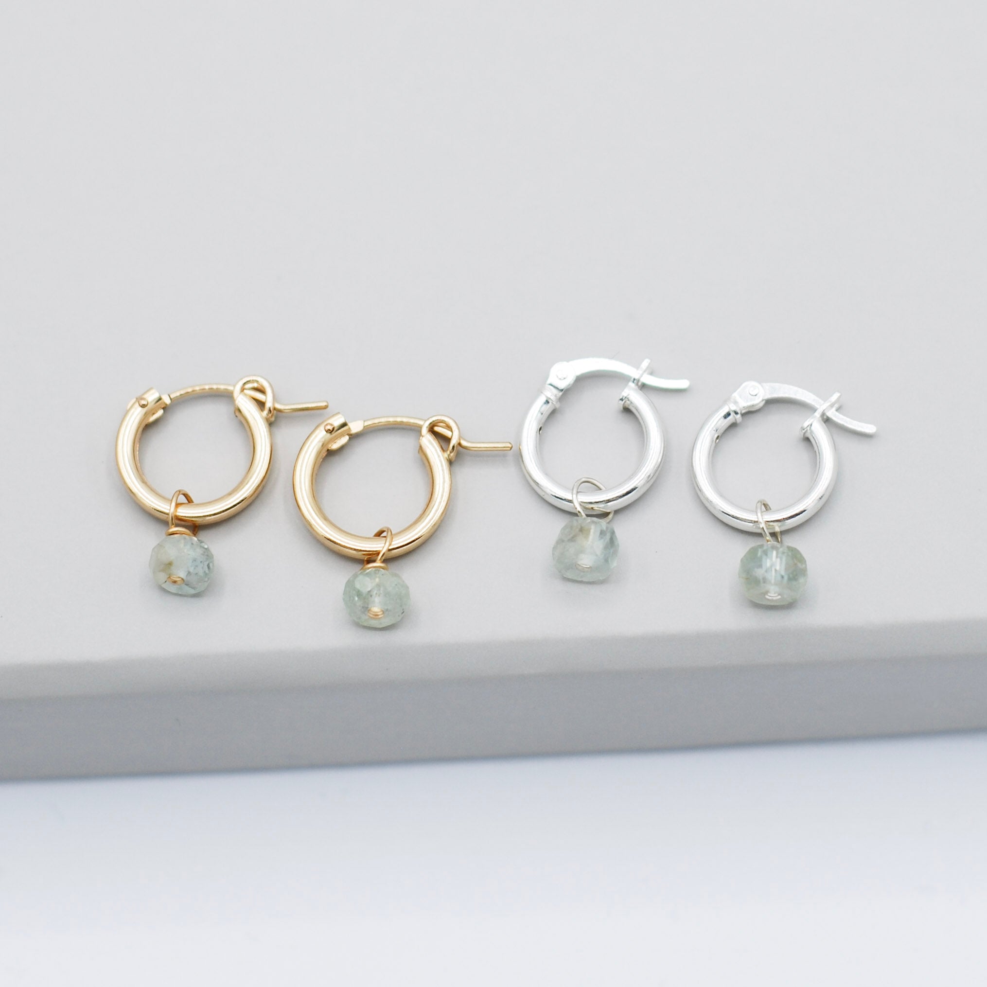 March Aquamarine Birthstone Tube Hoop Set - Jewel Ya