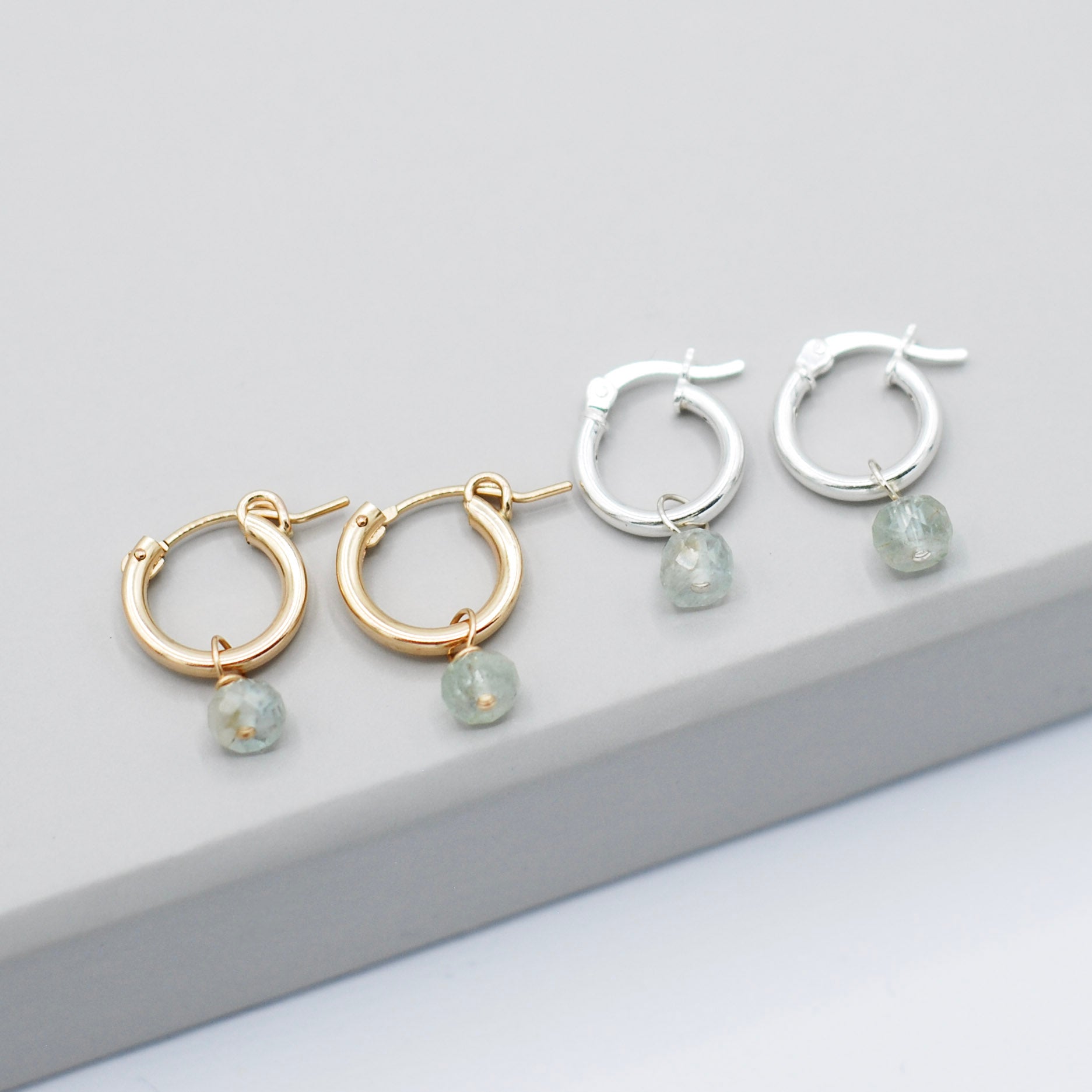 March Aquamarine Birthstone Tube Hoop Set - Jewel Ya