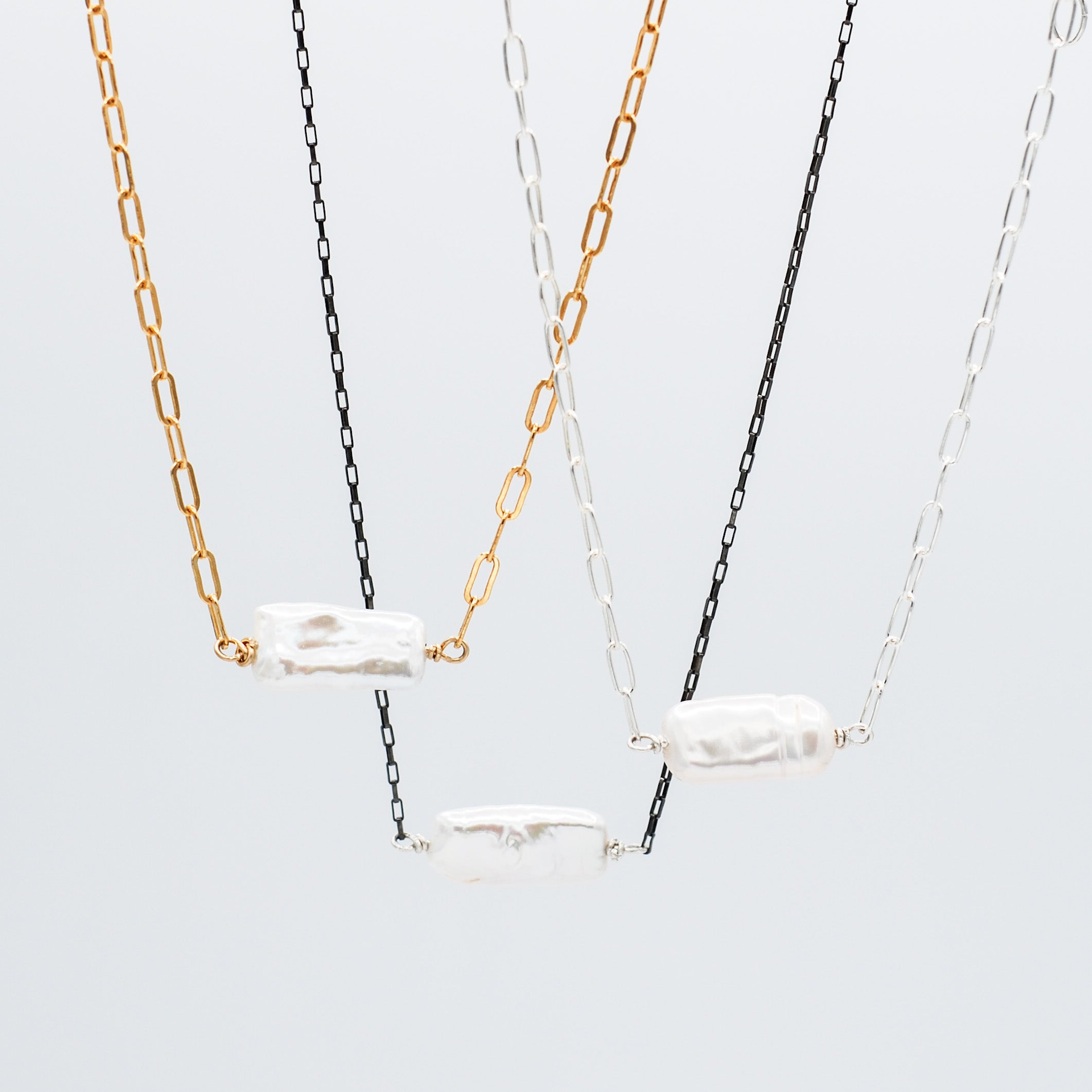 Freshwater Pearl & Petite Black Diamond Chain Necklace