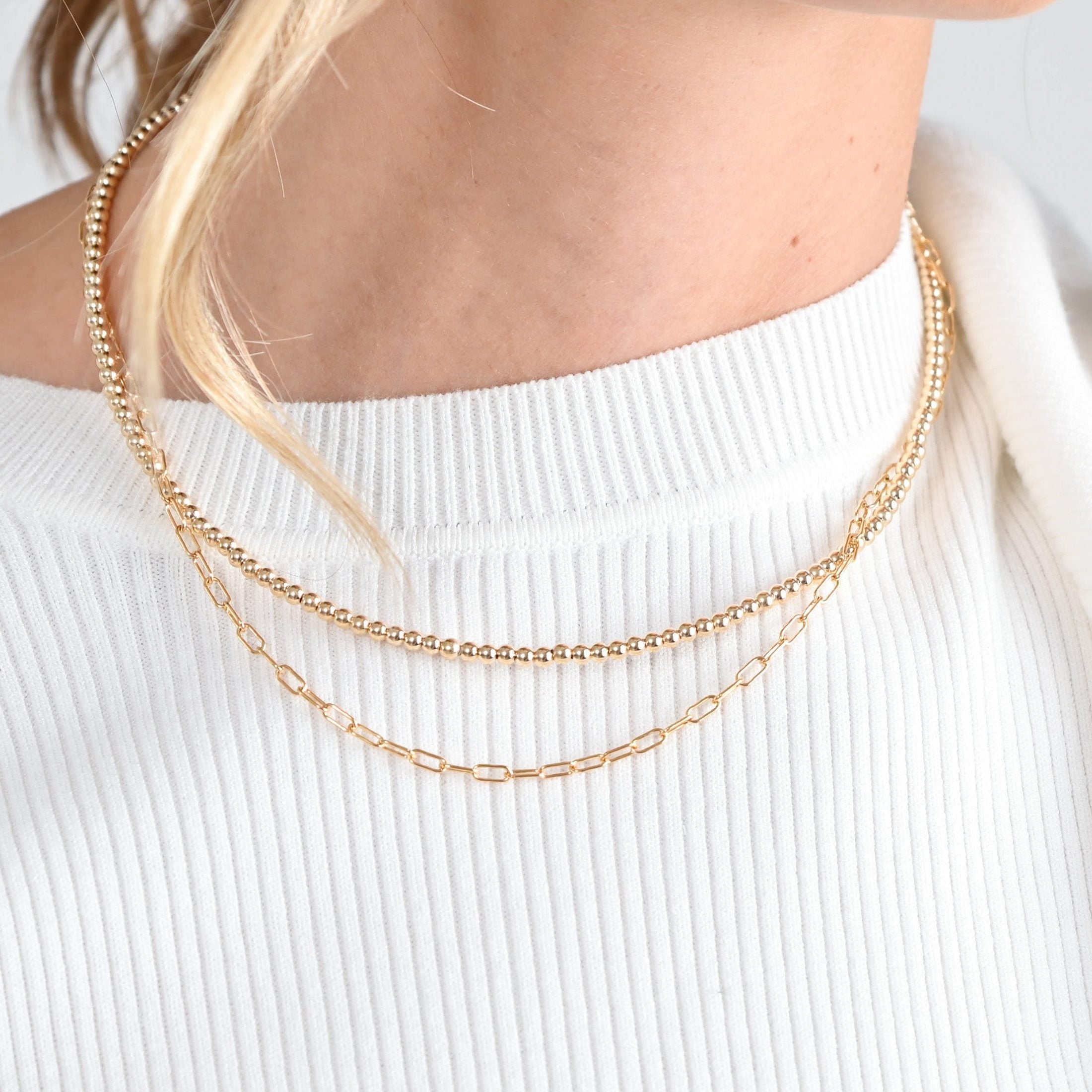 14k Gold Filled 3mm Beaded Lux Necklace - Jewel Ya