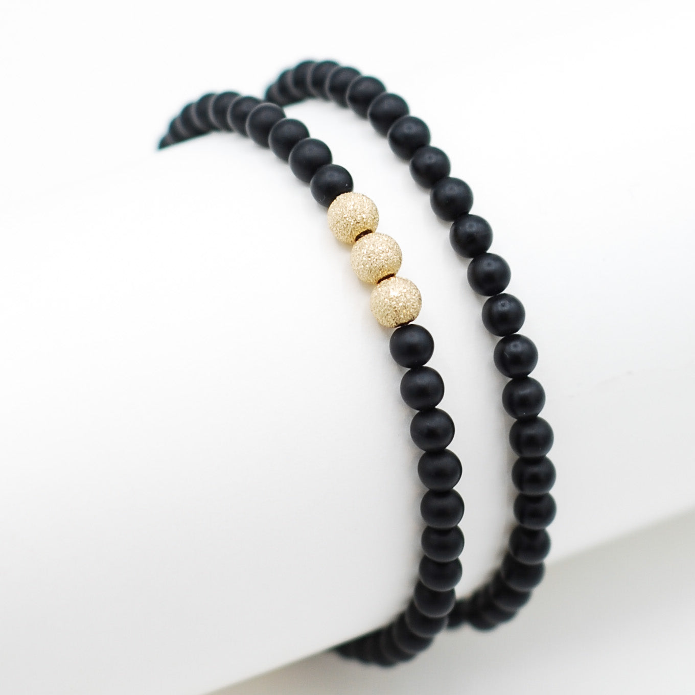 Black Onyx & Sparkle Bead Bracelet Set