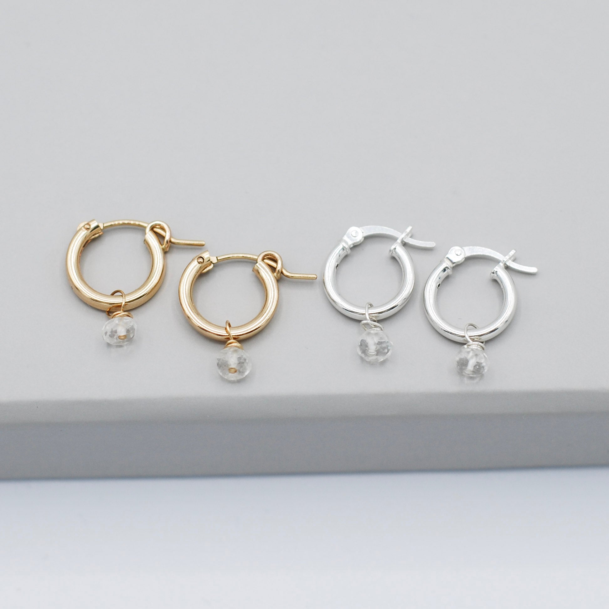 April Crystal Quartz Birthstone Tube Hoop Set - Jewel Ya