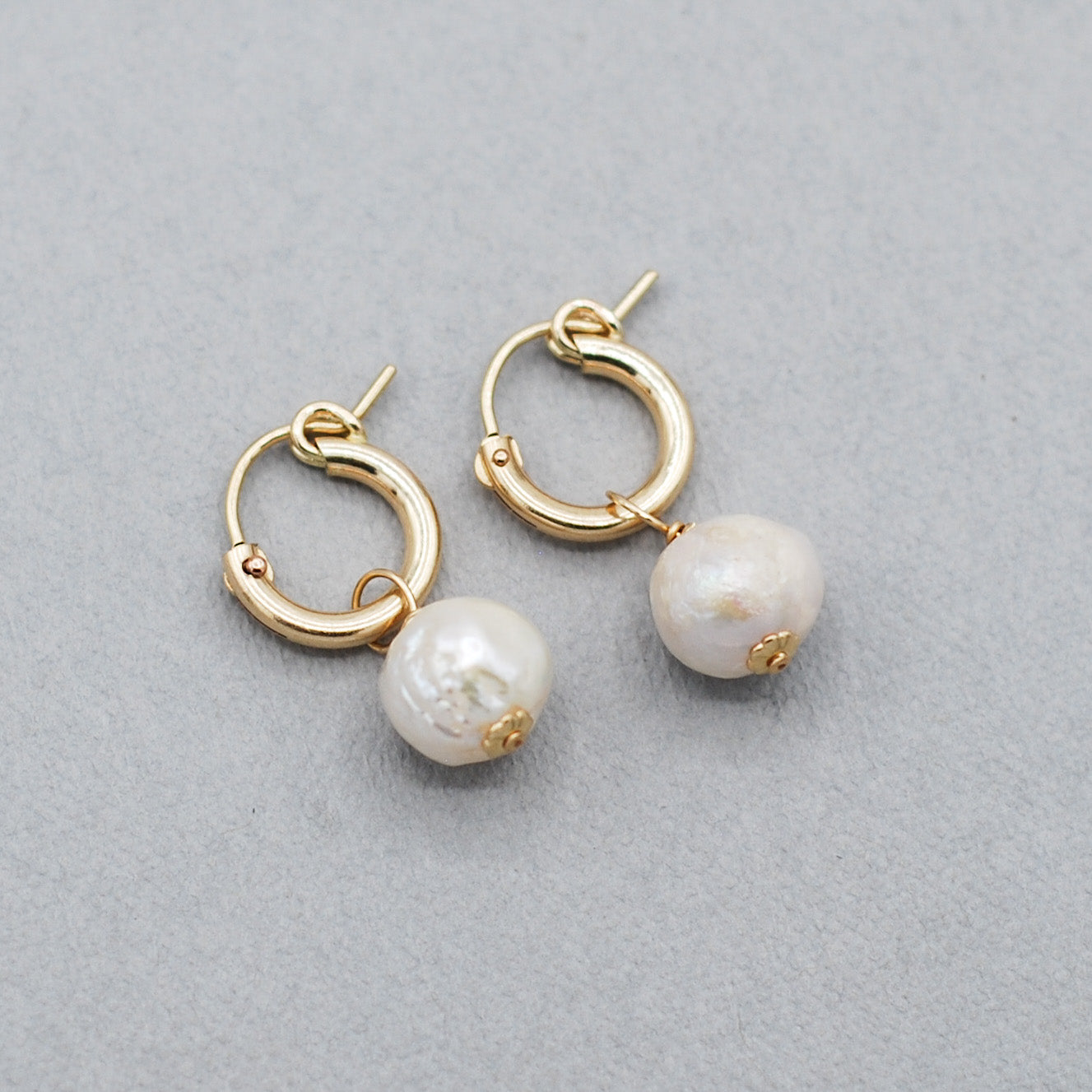 14k Gold Filled Tube Hoops & Freshwater Pearl Drops - Jewel Ya