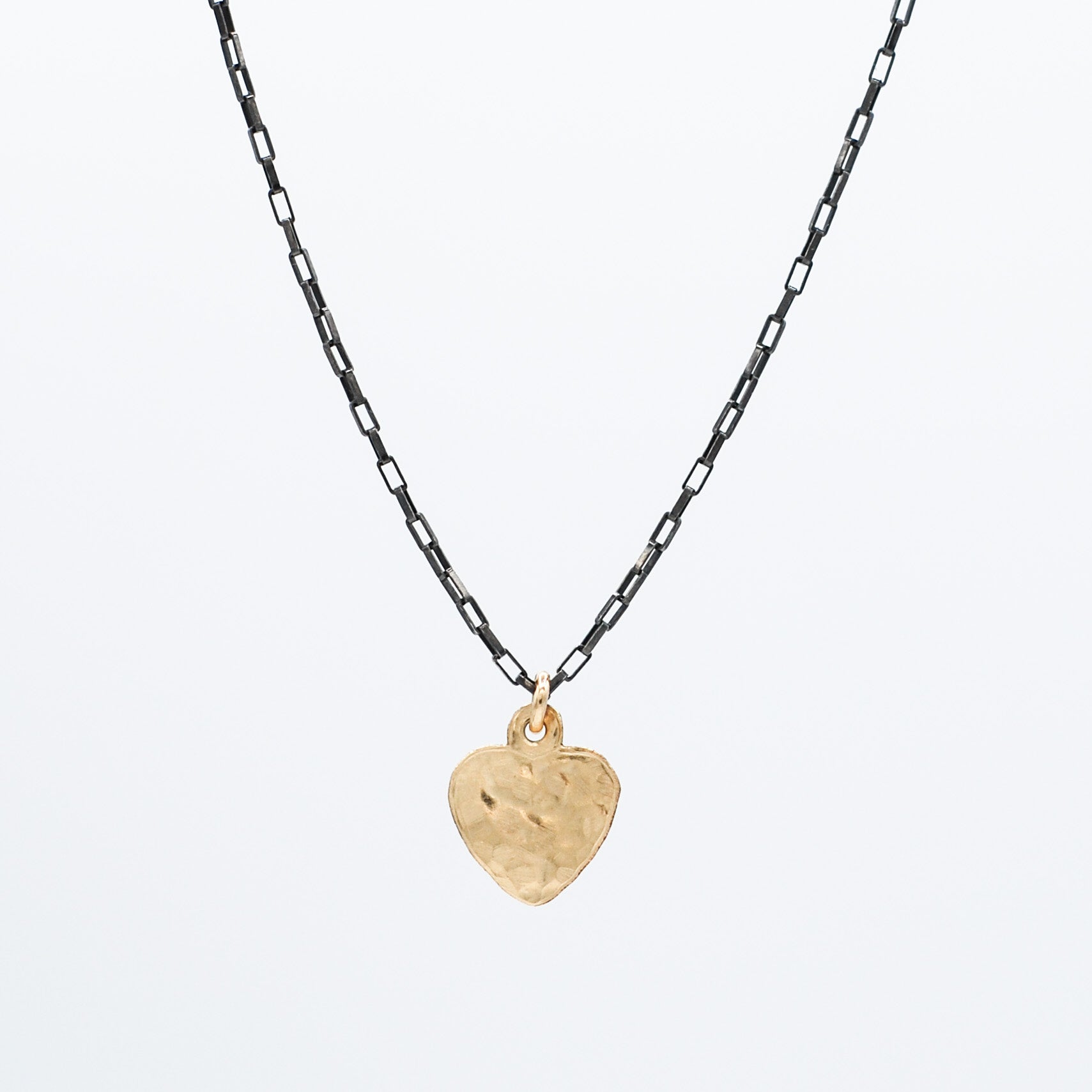 14k Gold Filled Heart & Black Diamond Petite Chain Necklace