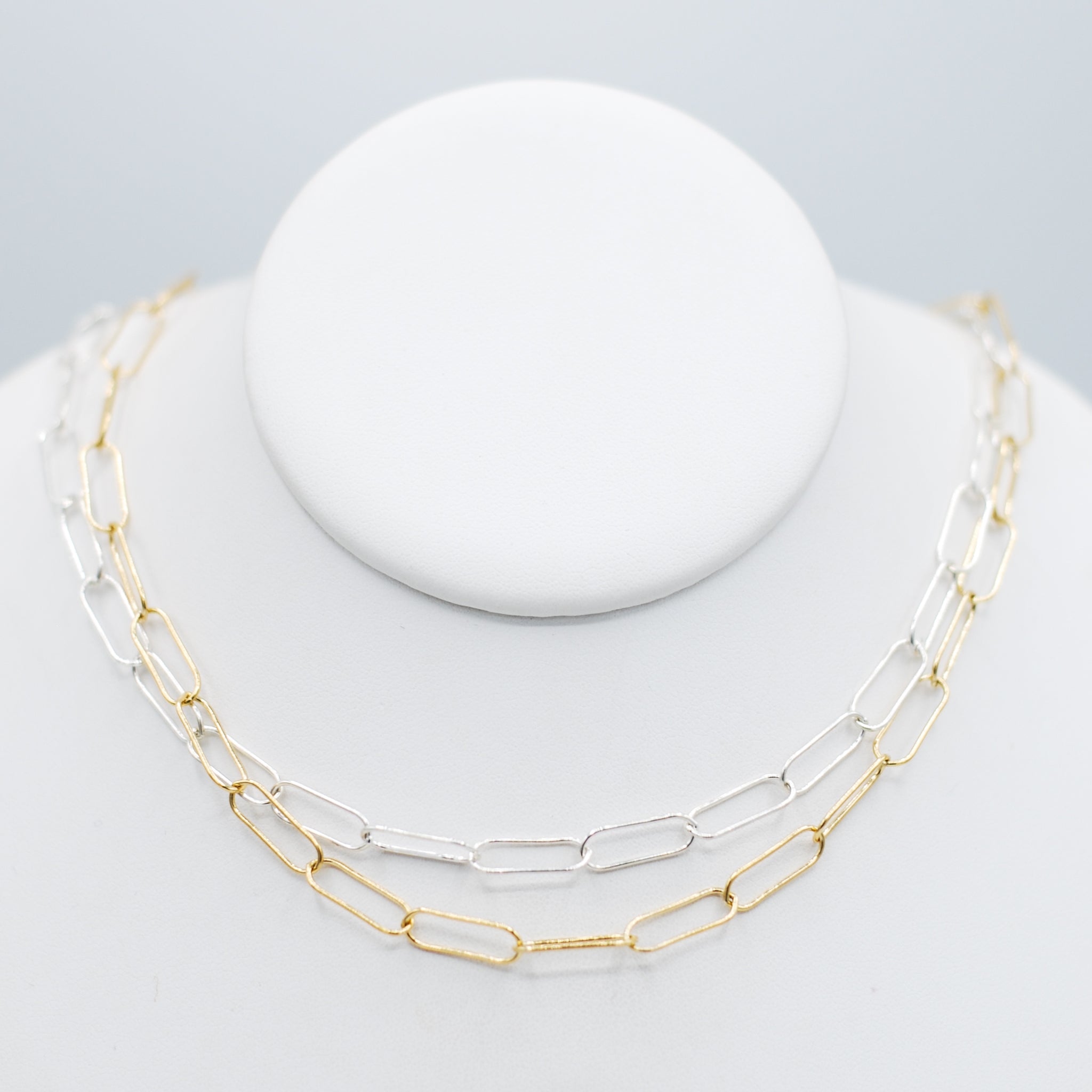 14k Gold Filled & Sterling Silver Extra Large Paper Clip Chain Layering Set - Jewel Ya