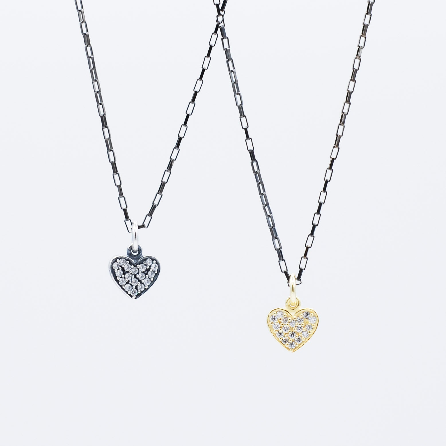 Cubic Zirconia Heart & Black Diamond Petite Chain Necklace - Jewel Ya