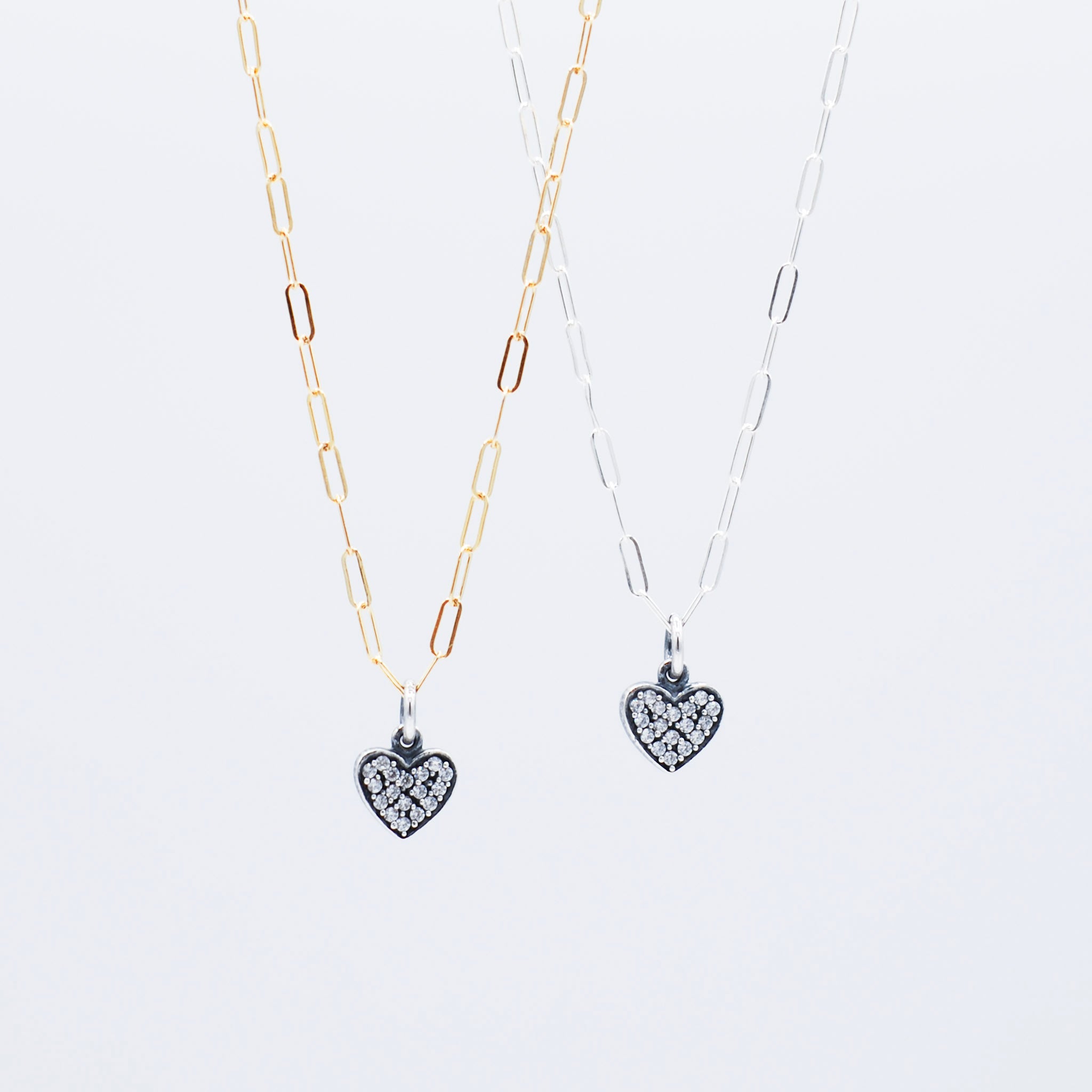 Cubic Zirconia Heart & Paper Clip Necklace - Jewel Ya