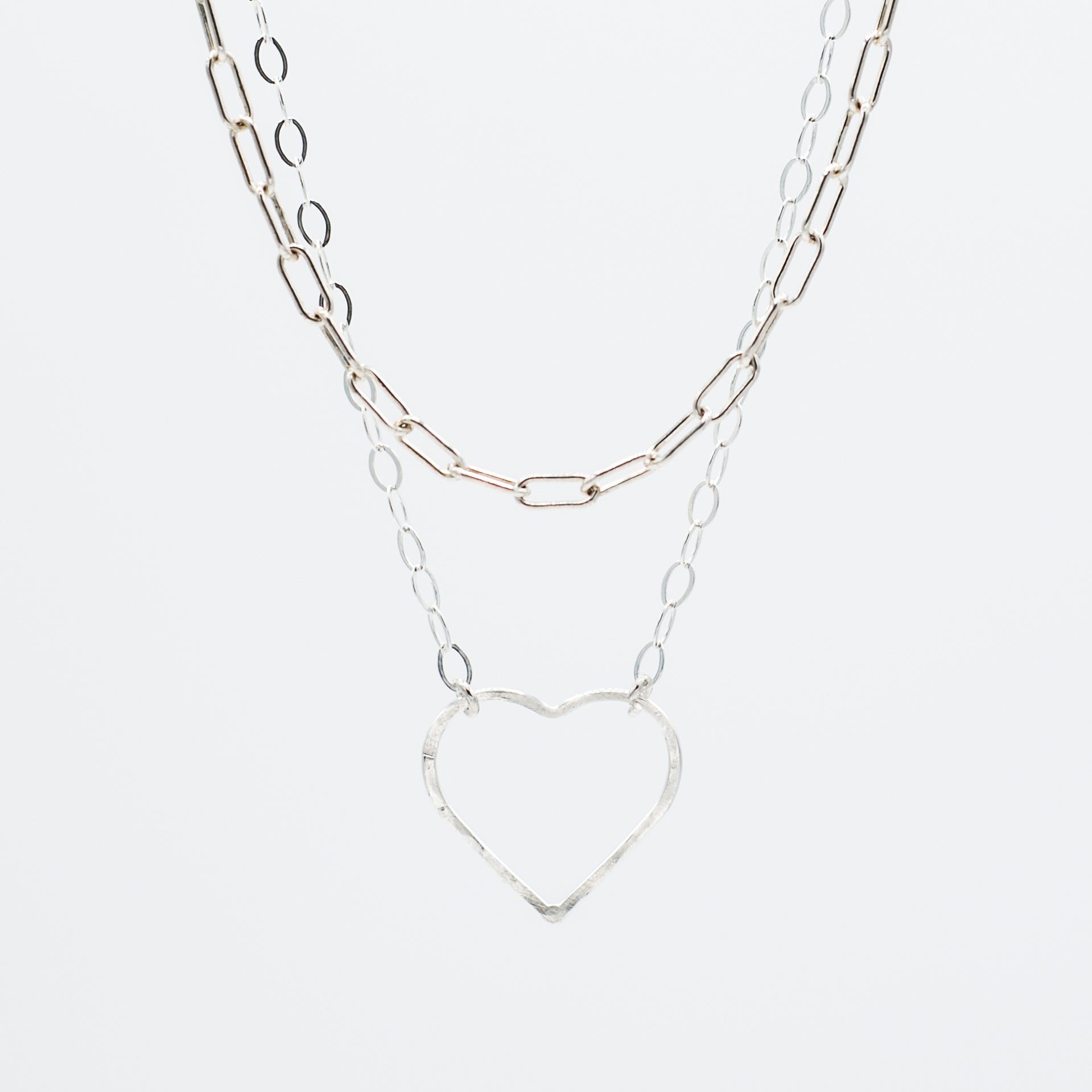 Sterling Silver Heart & Small Paper Clip Necklace Layering Set - Jewel Ya