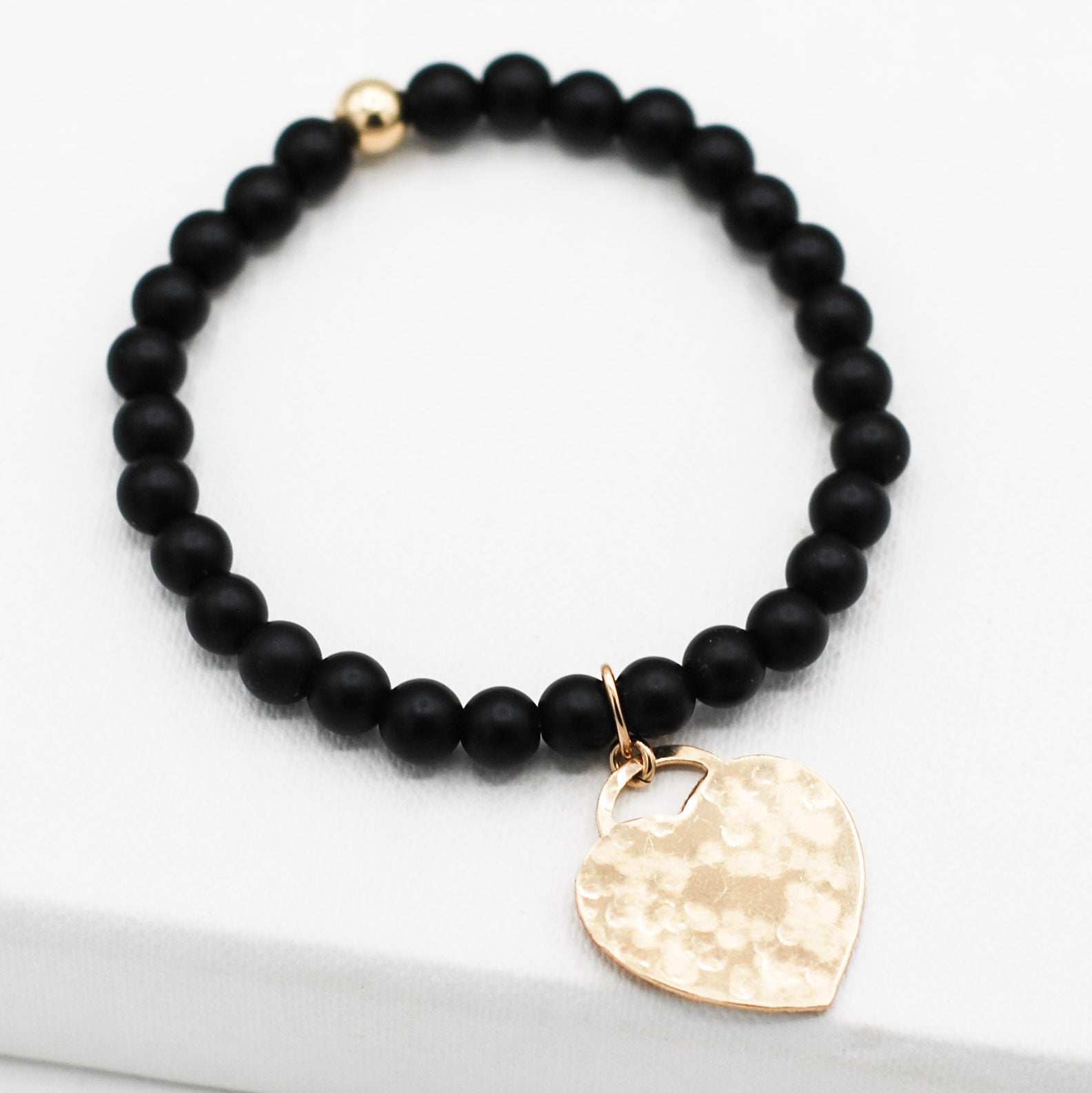 Matte Black Onyx & 14k Gold Filled Heart Bracelet - Jewel Ya