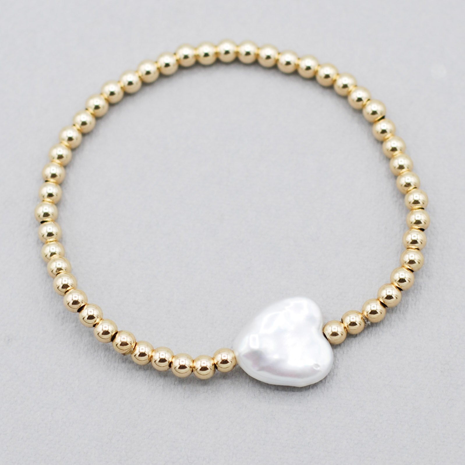 4mm 14k Gold Filled & Freshwater Pearl Heart Bracelet - Jewel Ya