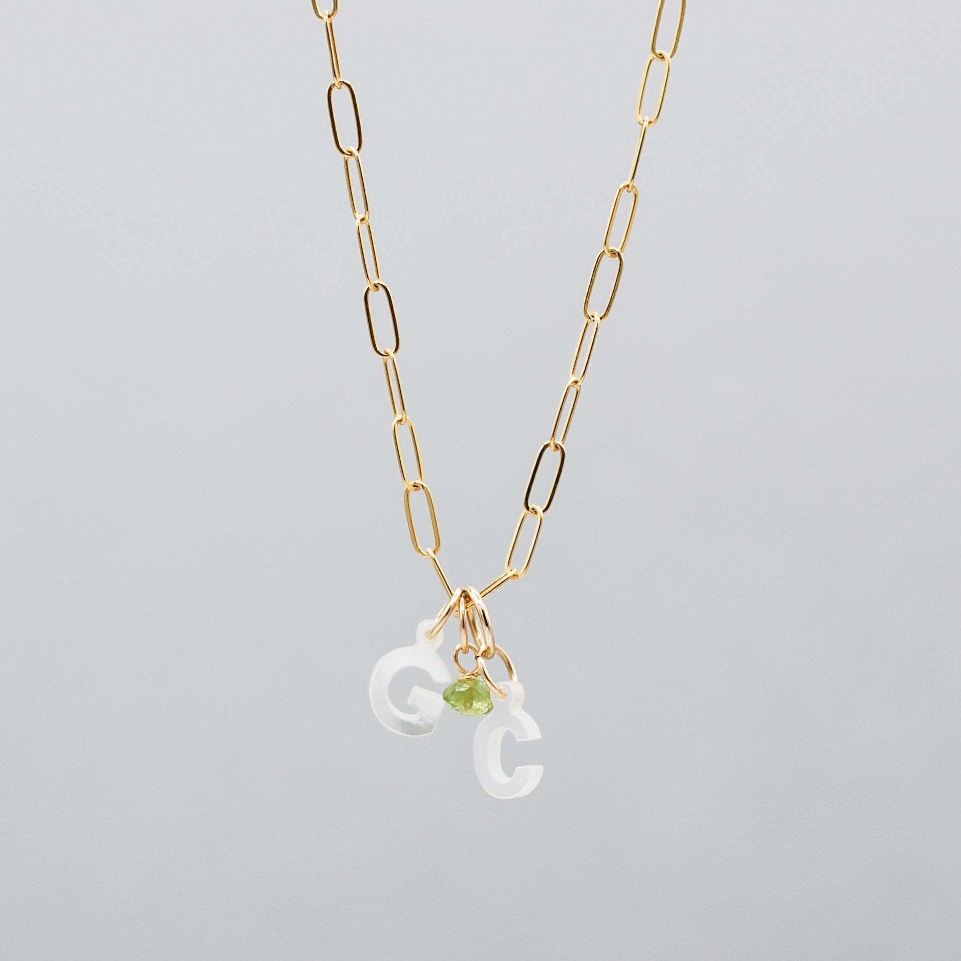 'My People' Initial & Birthstone Paper Clip Chain Necklace - Jewel Ya