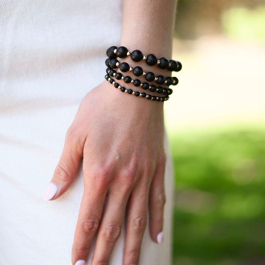 Matte Black Onyx & 14k Gold Filled Bracelet Set - Jewel Ya