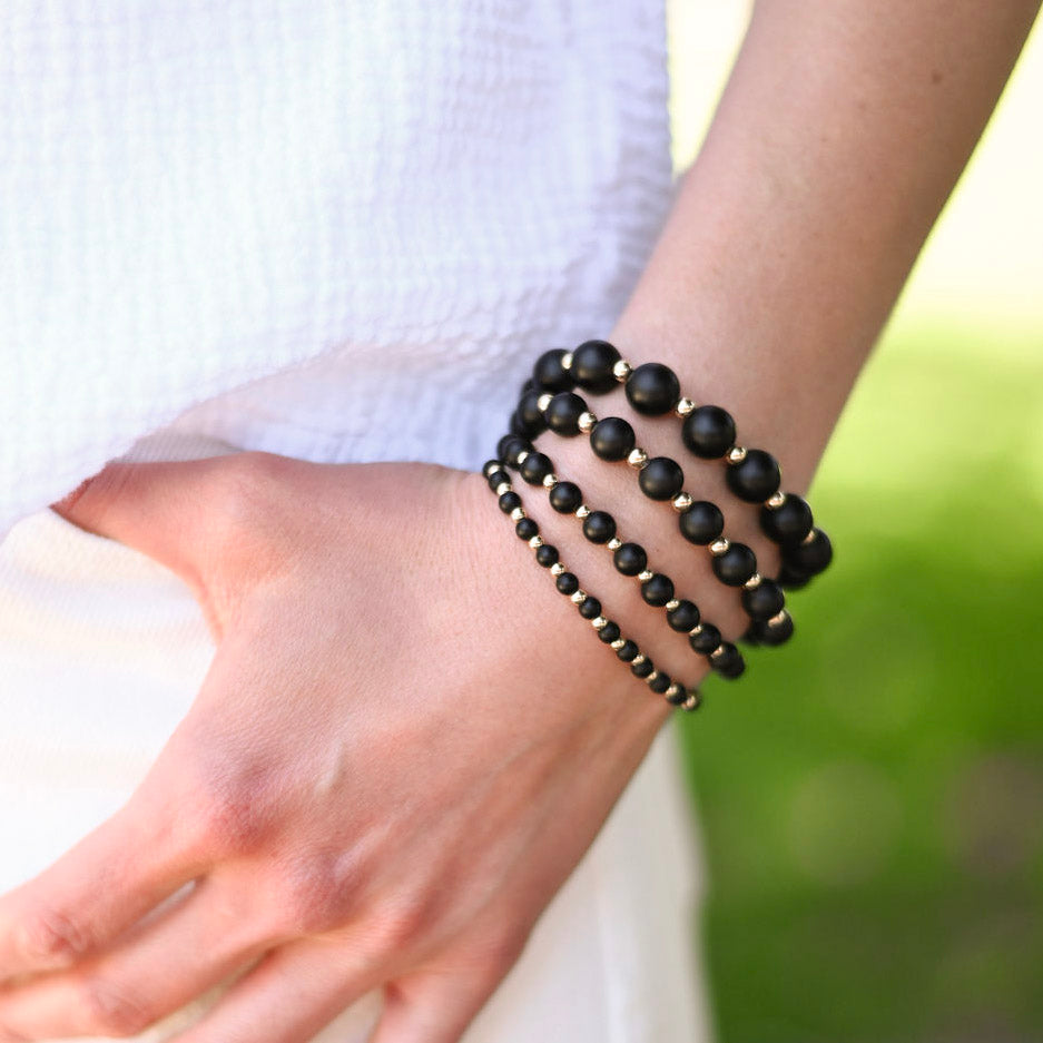 Matte Black Onyx & 14k Gold Filled Bracelet Set - Jewel Ya