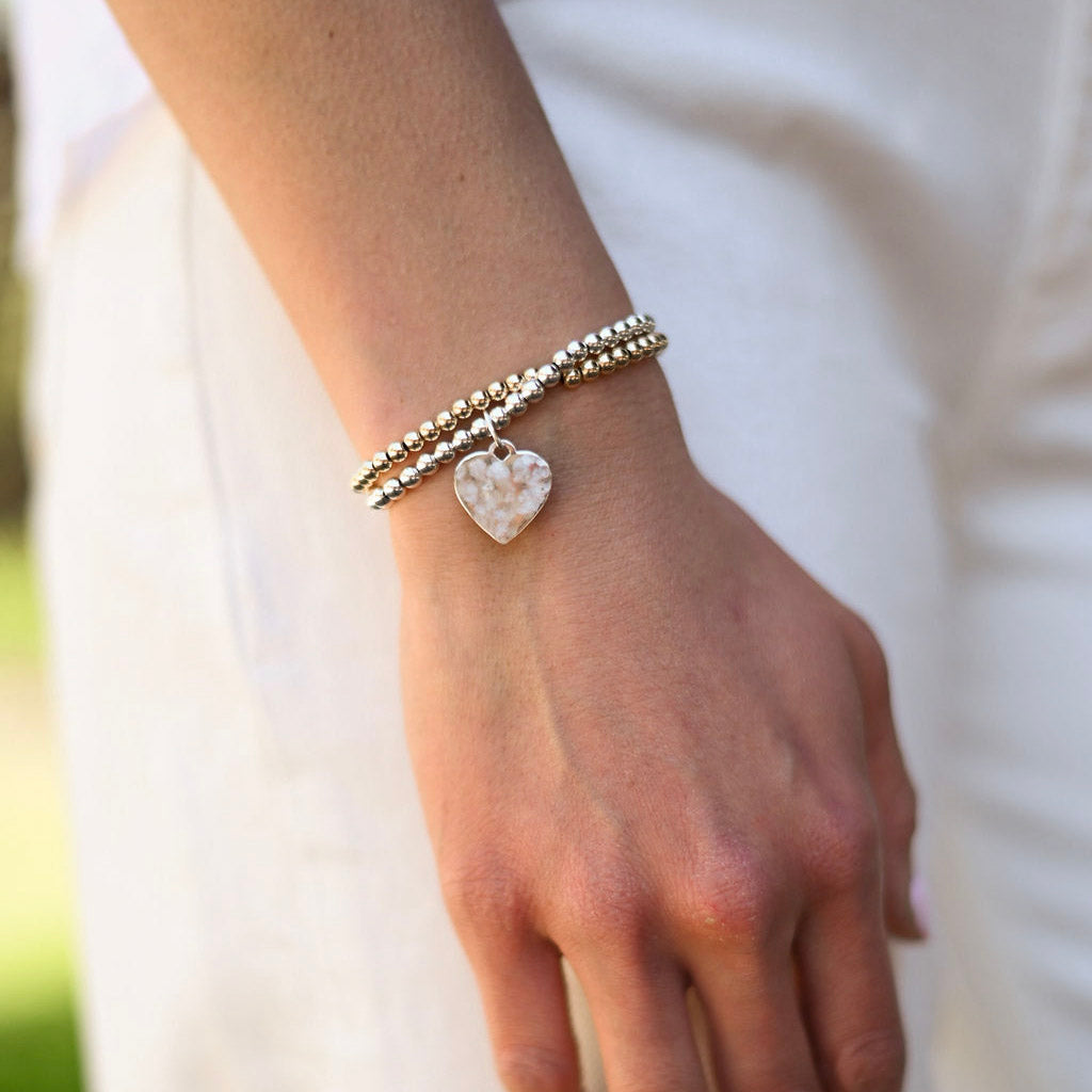 Beaded Lux Mixed Metals Heart Bracelet Set - Jewel Ya