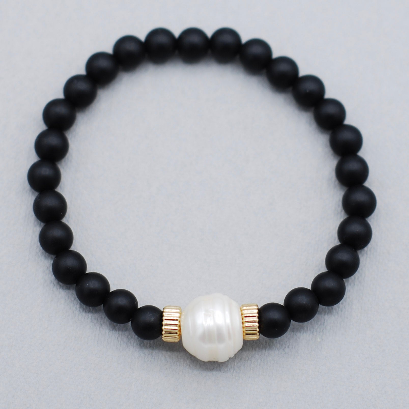 Matte Black Onyx & Freshwater Pearl Bracelet - Jewel Ya