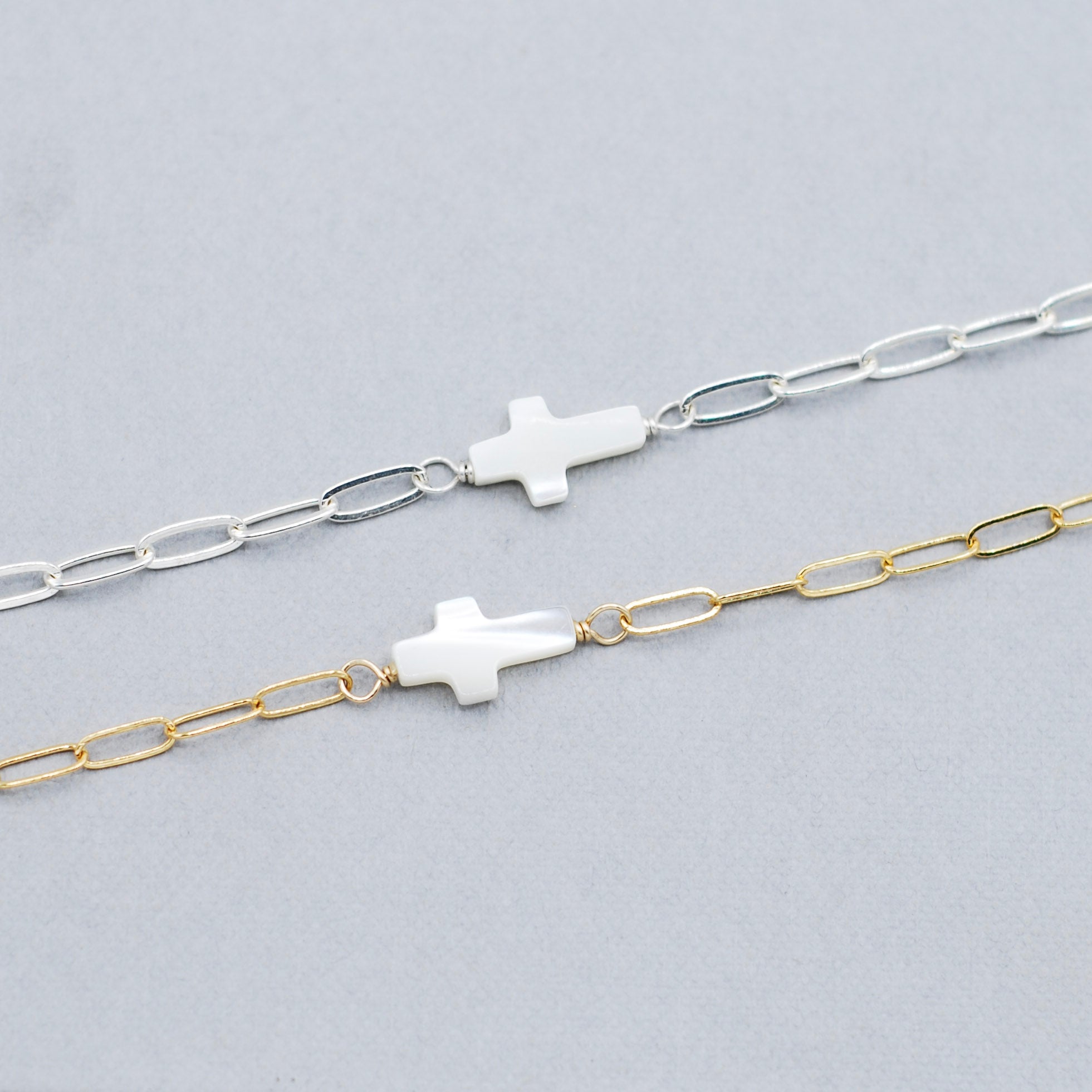 Mother of Pearl Cross Chain Bracelet - Jewel Ya