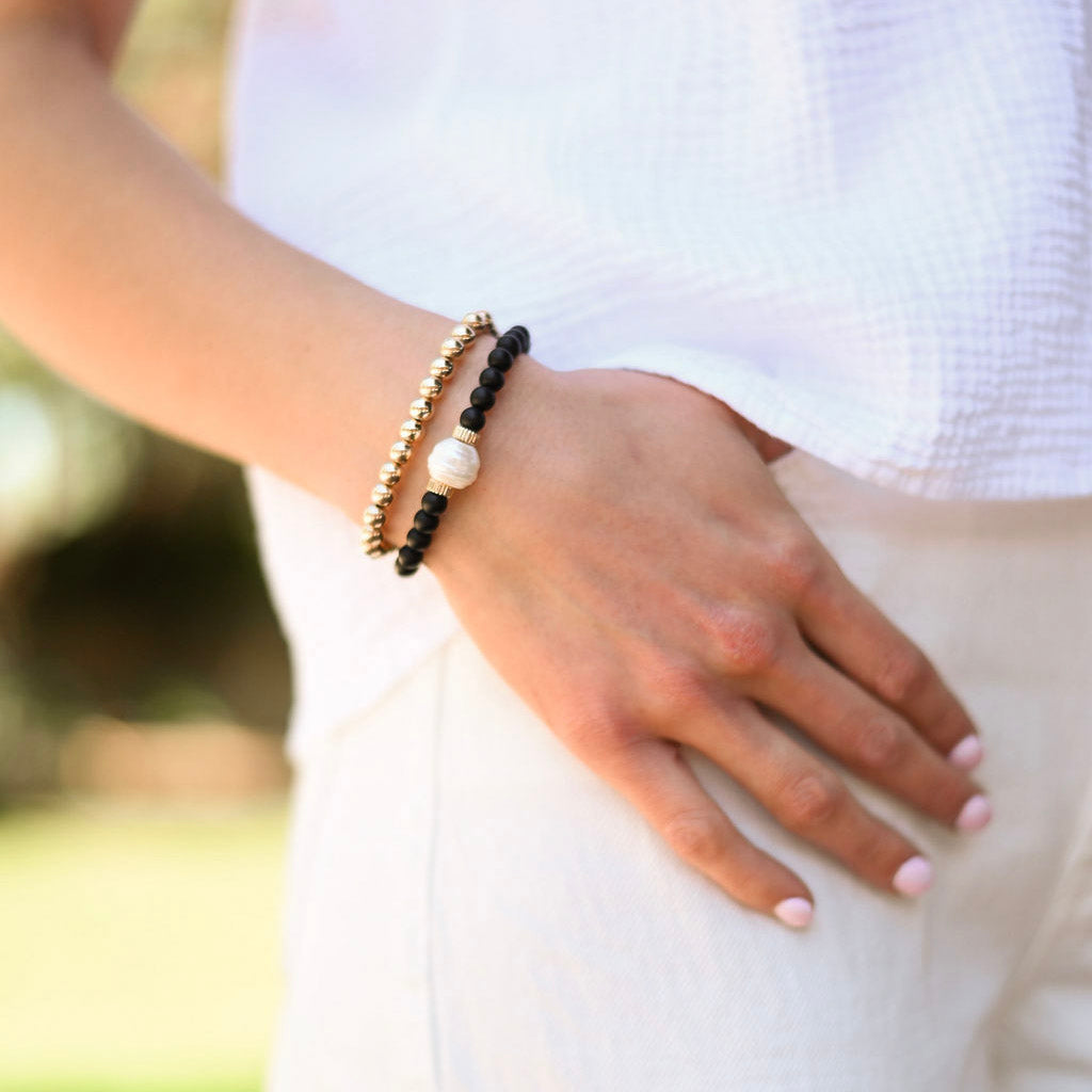 Matte Black Onyx & Freshwater Pearl Bracelet - Jewel Ya