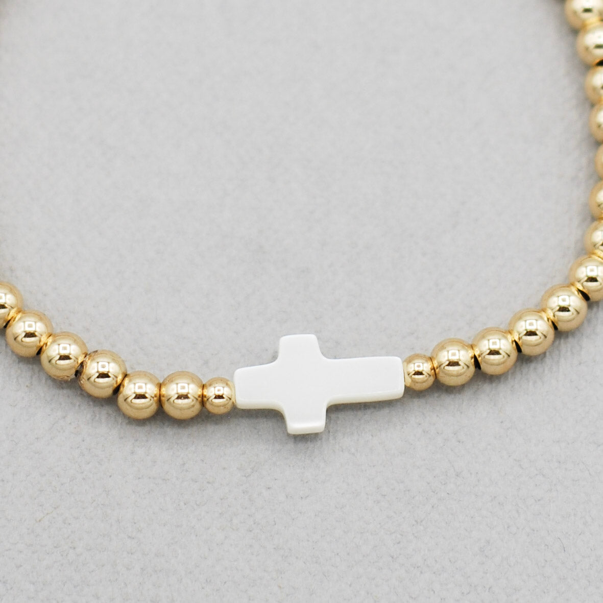 4mm Beaded Lux & Mother of Pearl Cross Bracelet - Jewel Ya