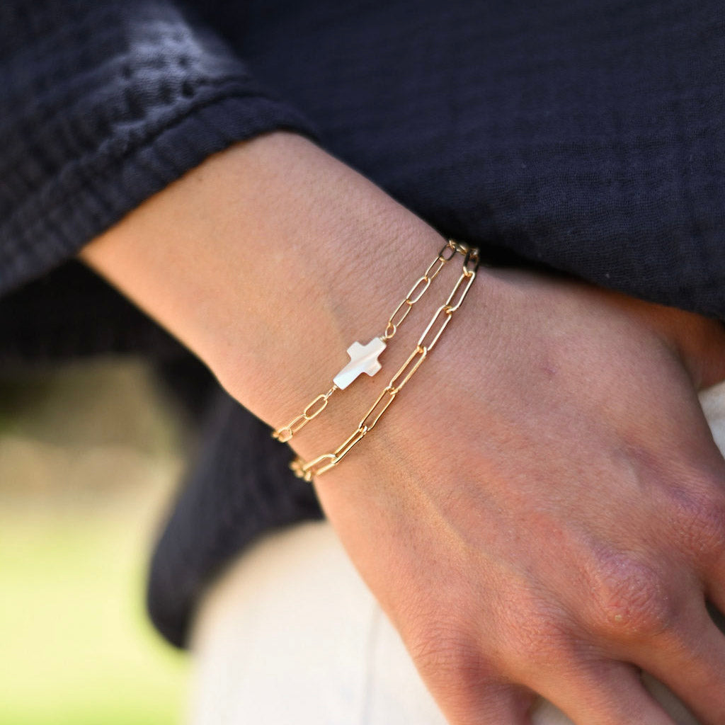 Mother of Pearl Cross Chain Bracelet - Jewel Ya