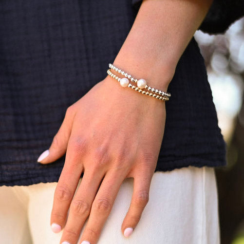 Freshwater Pearl & 4mm Beaded Lux Bracelet - Jewel Ya